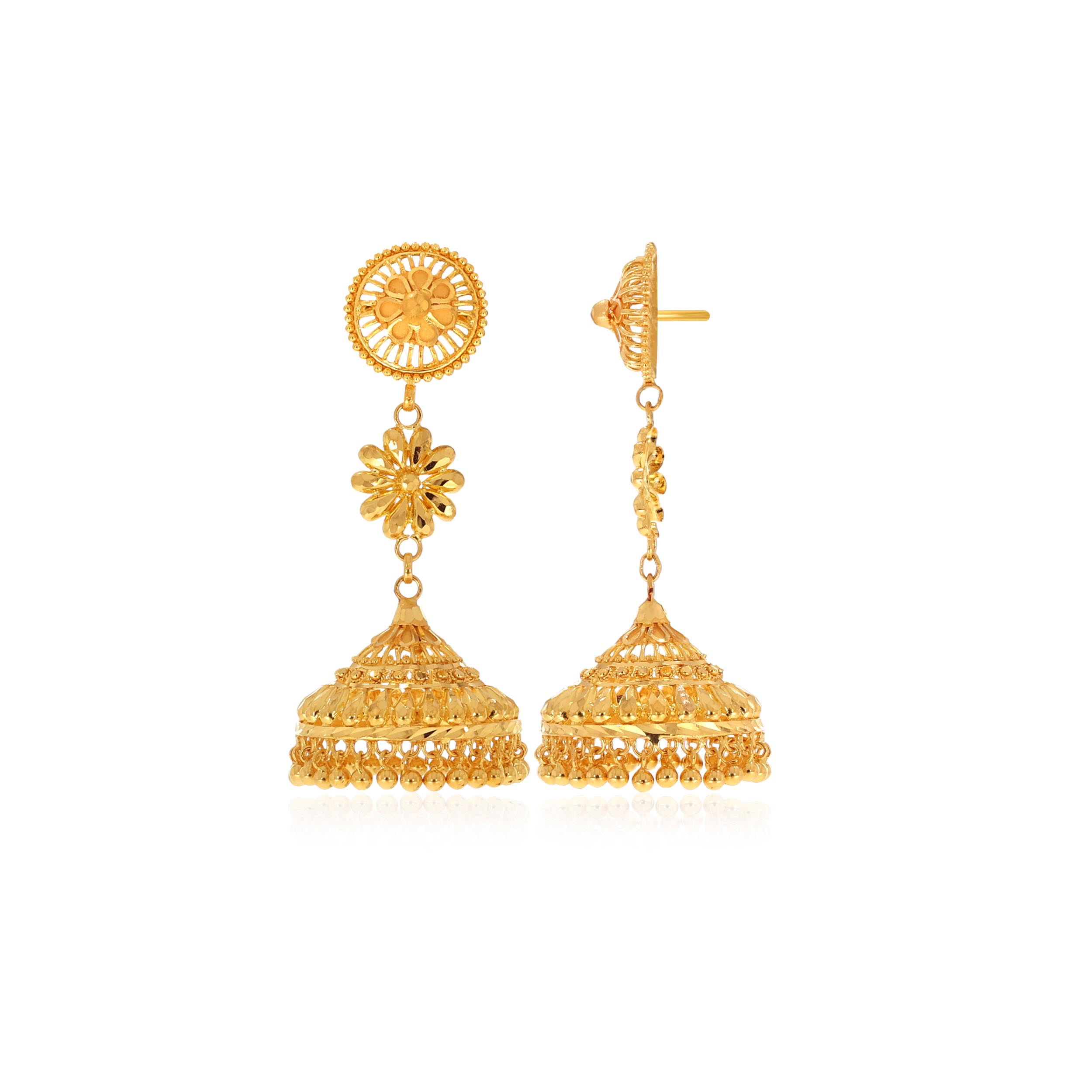 Bloomed Shagun Gold Jhumka Earrings - Senco Gold and Diamonds