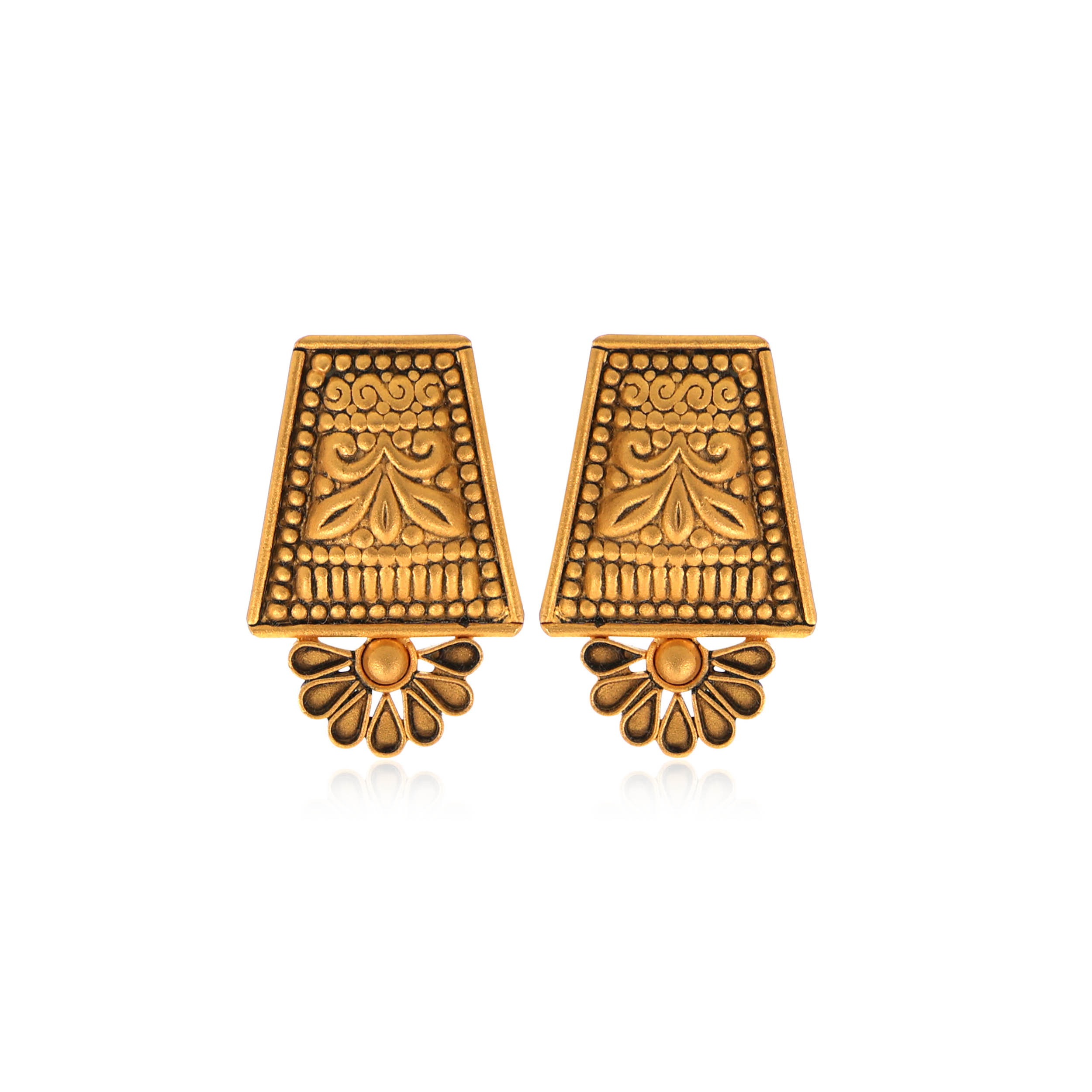 Floral Lamp Antique Gold Studs - Senco Gold and Diamonds