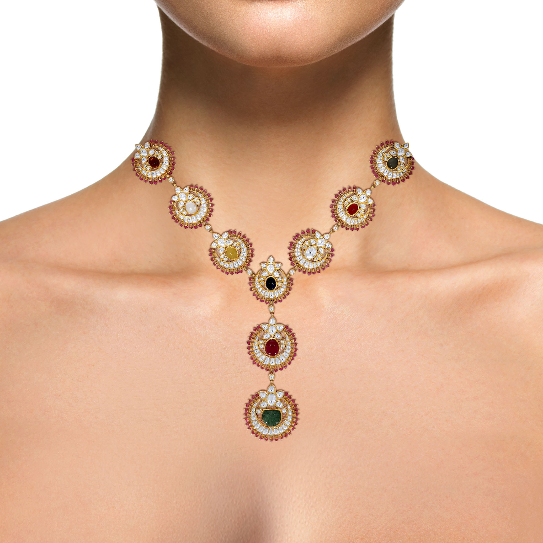 18K Yellow Gold Kundan Necklace-GN-D000782222 - Senco Gold and Diamonds