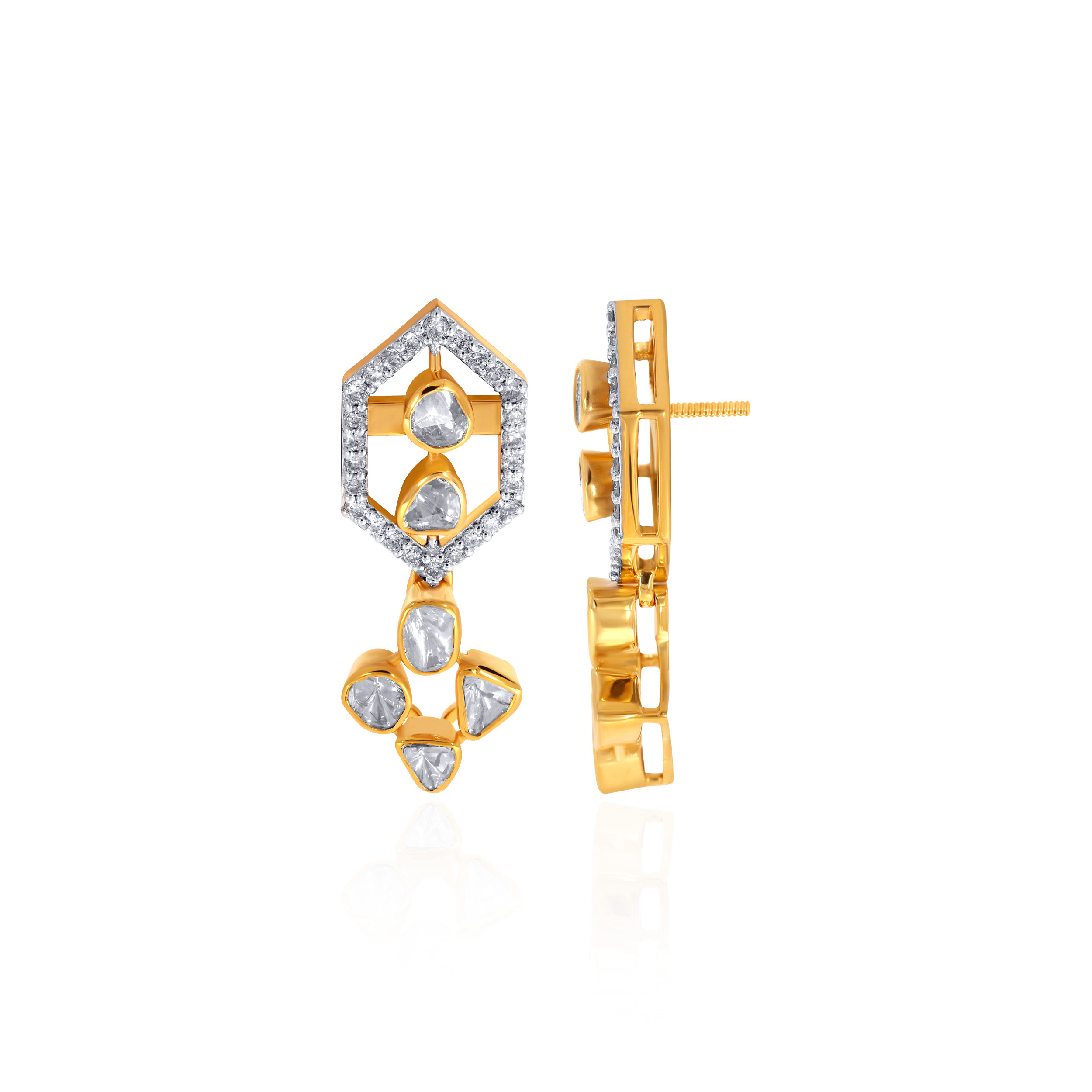 Starlit Evening Polki Diamond Drop Earrings - Senco Gold and Diamonds