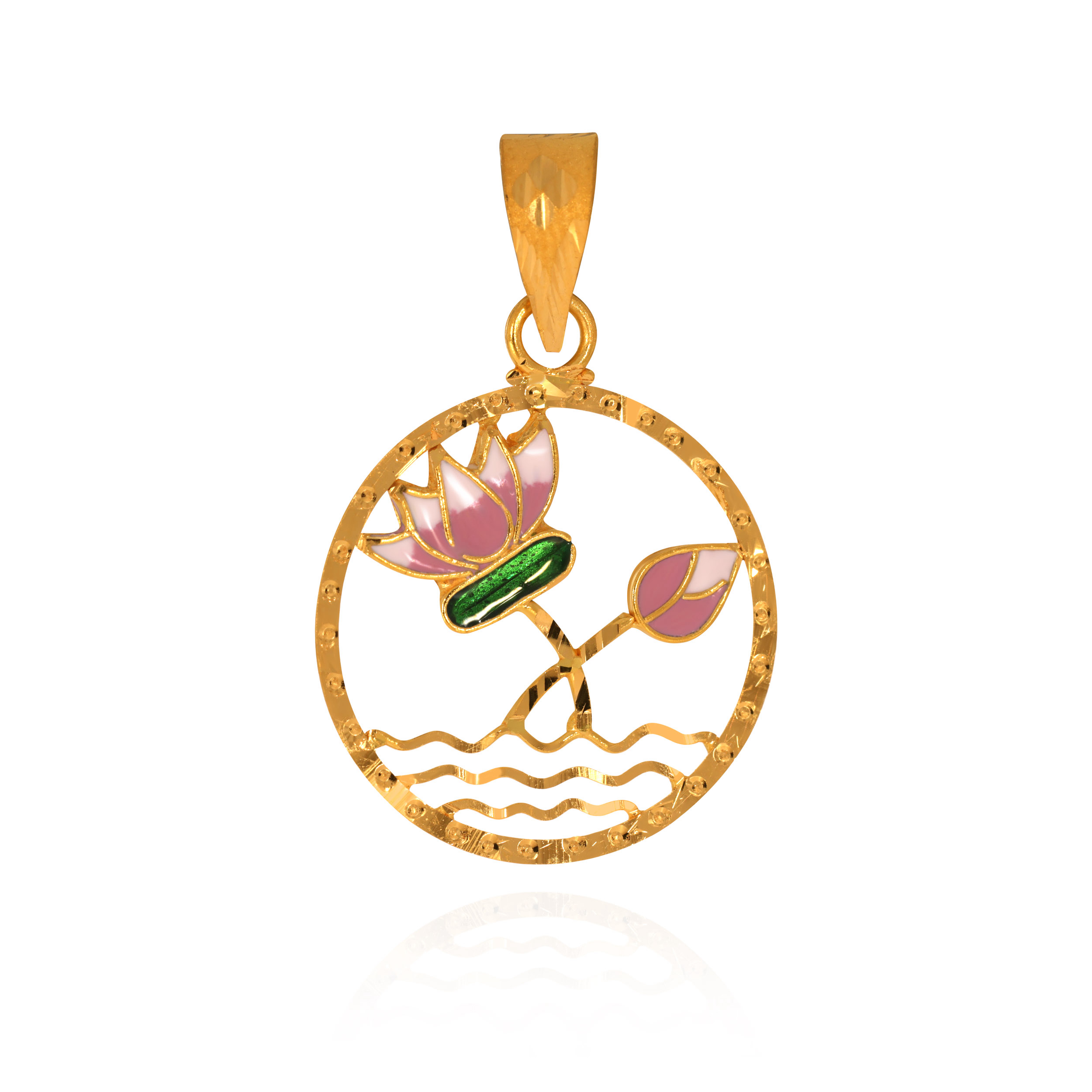 Lotus Meenakari Gold Pendant - Senco Gold and Diamonds