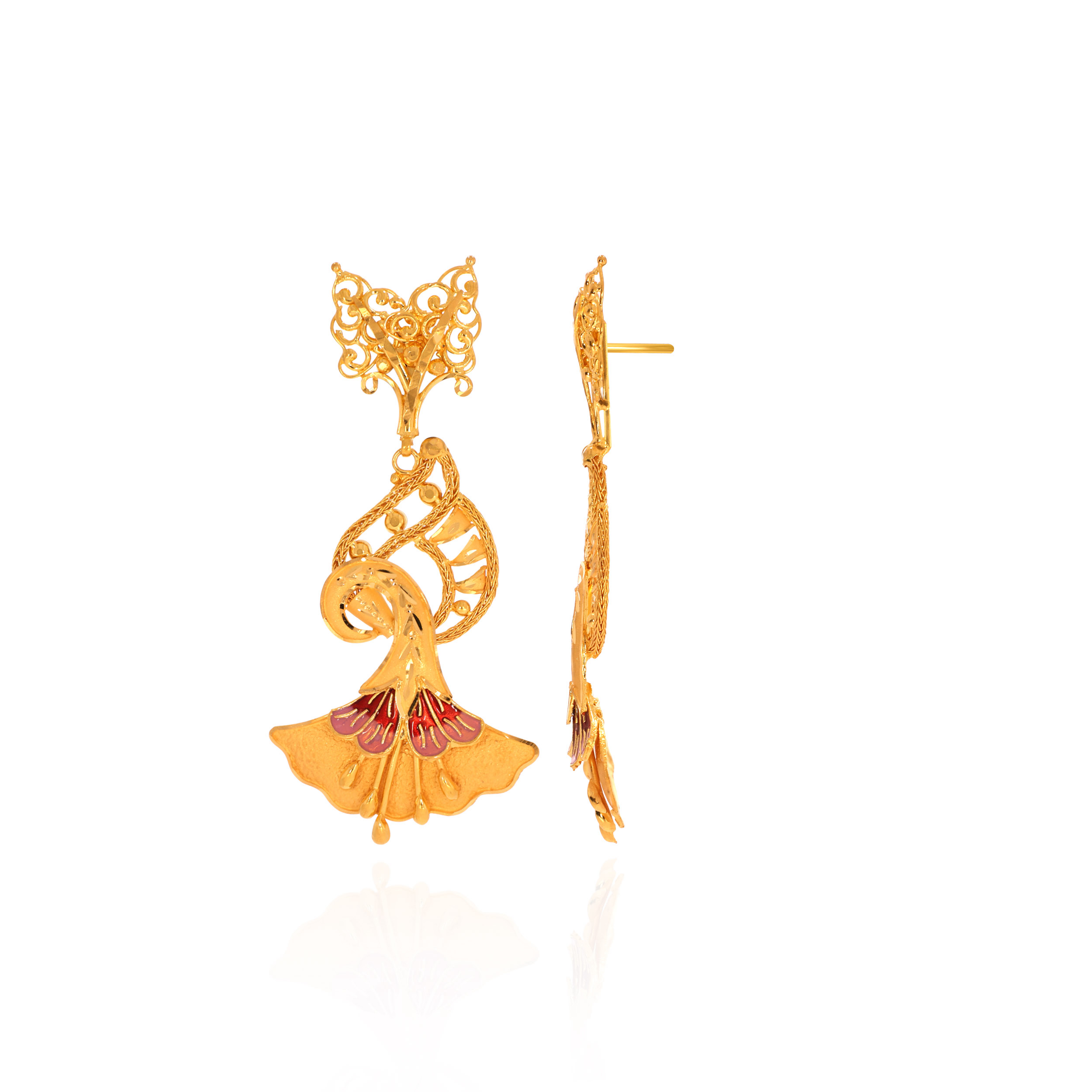 Crimson Charm Gold Drop Earrings - Senco Gold and Diamonds