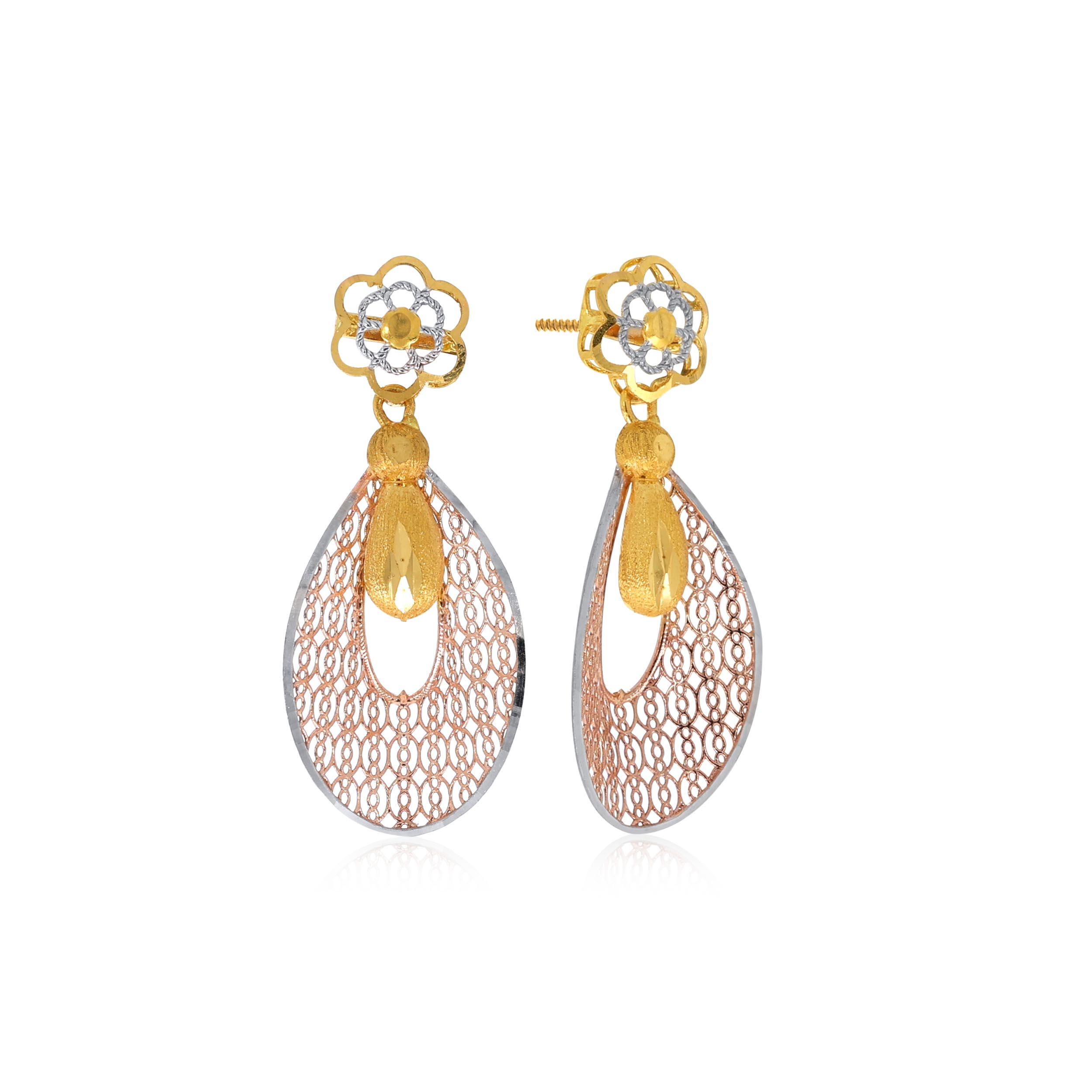 Geometric Gleam Three-Tone Gold Drop Earrings - Senco Gold and Diamonds