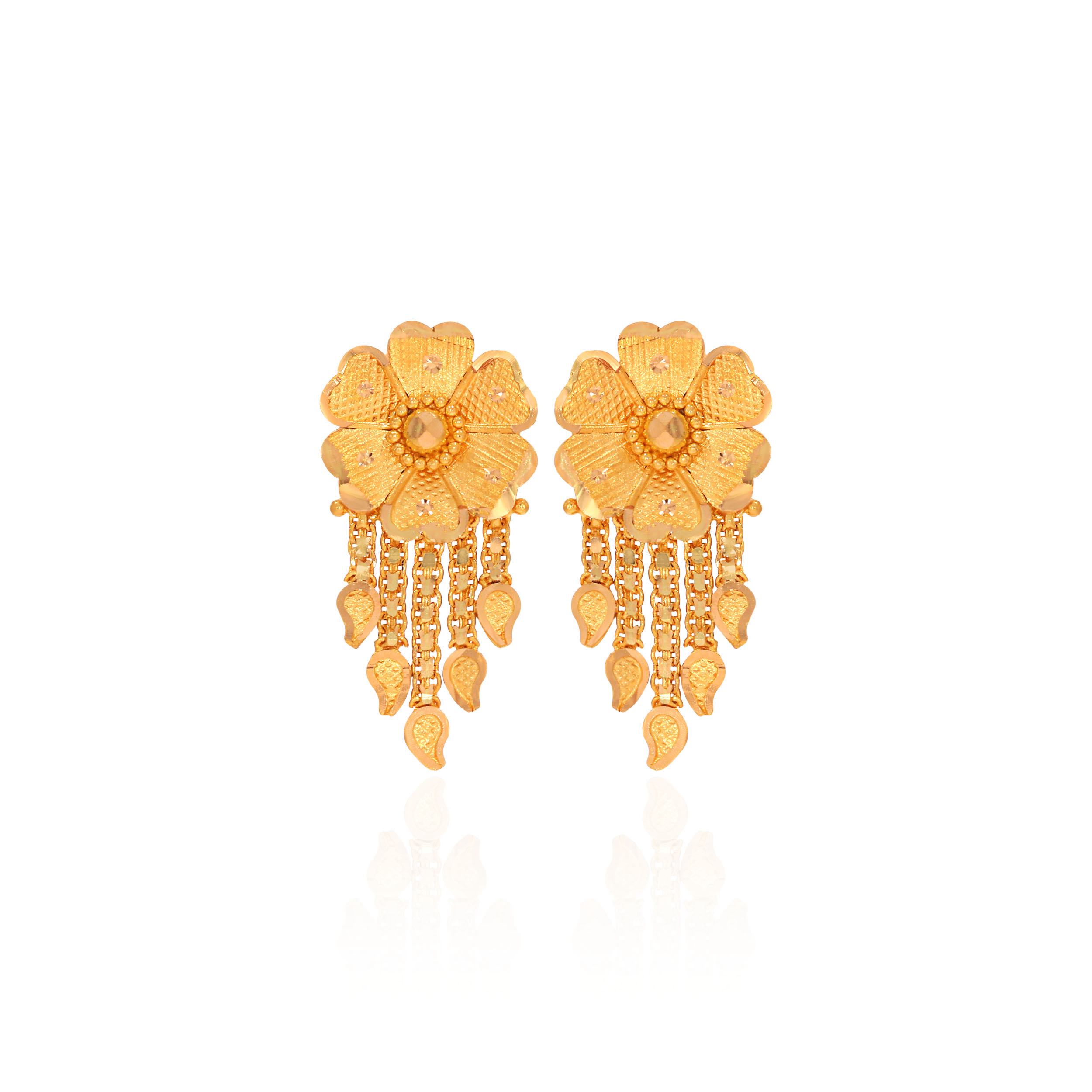 Floral Traditional Gold Drop Earrings - Senco Gold and Diamonds