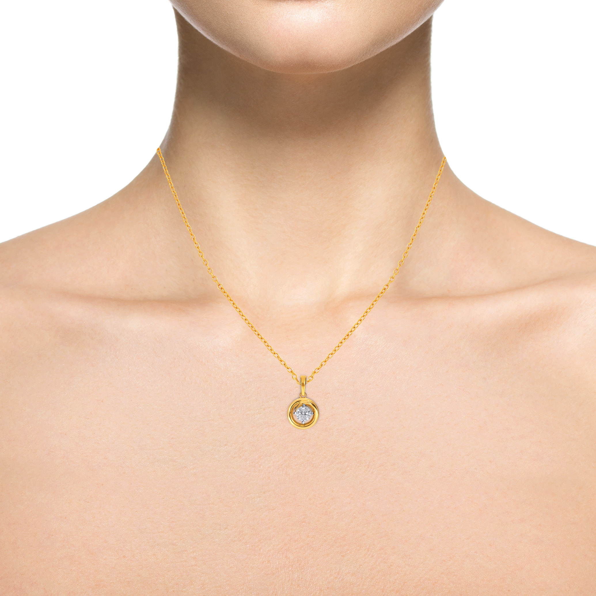 Fashionable Swirl Solitaire Pendant - Senco Gold and Diamonds