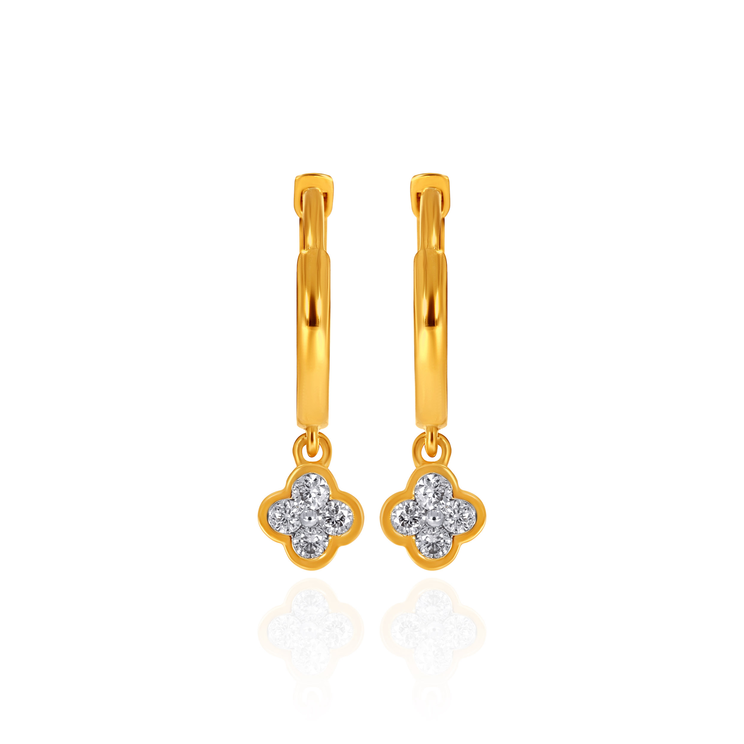 Petite Clover Diamond Hoop Earrings - Senco Gold and Diamonds