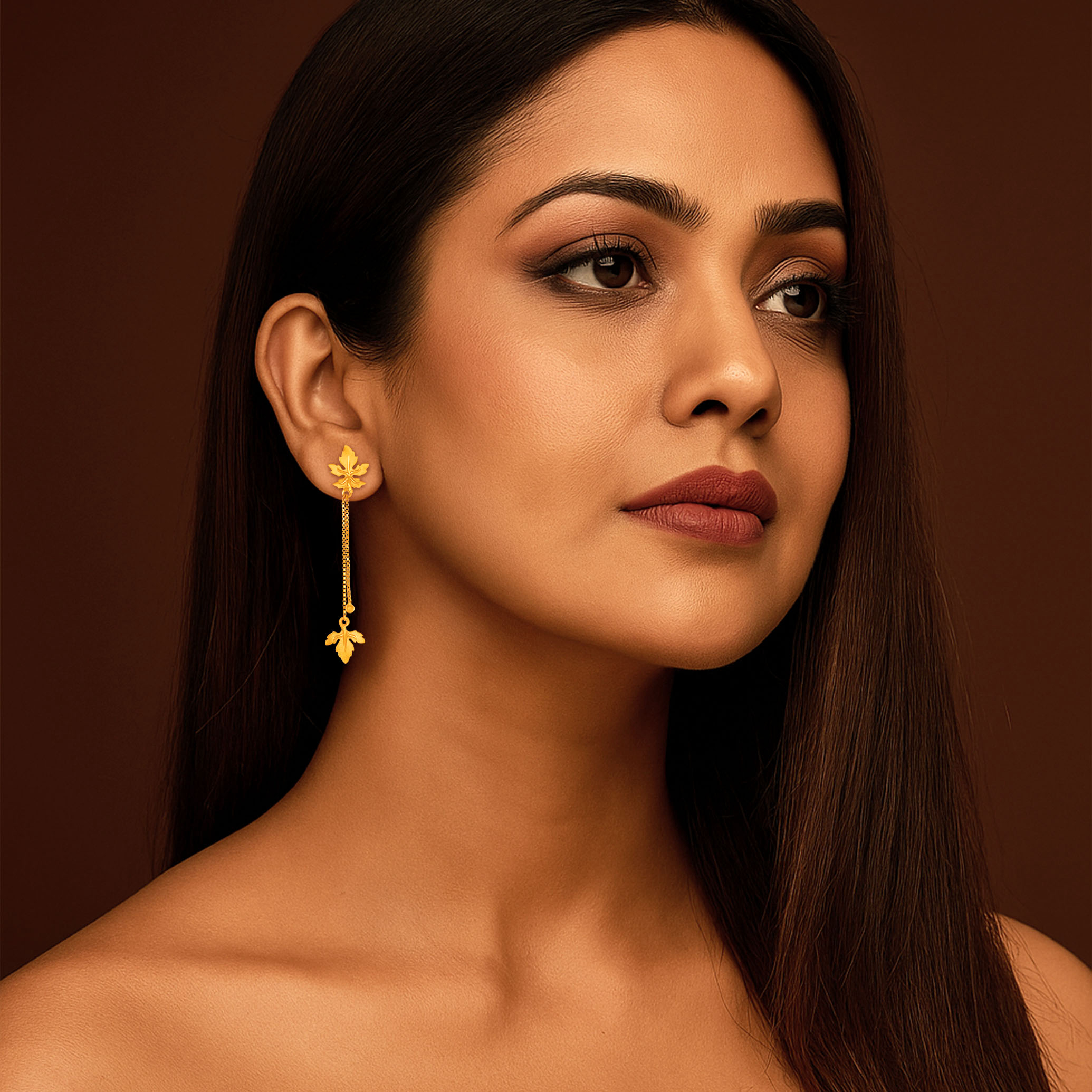 Romantic Leaf Motif Gold Earrings - Senco Gold and Diamonds