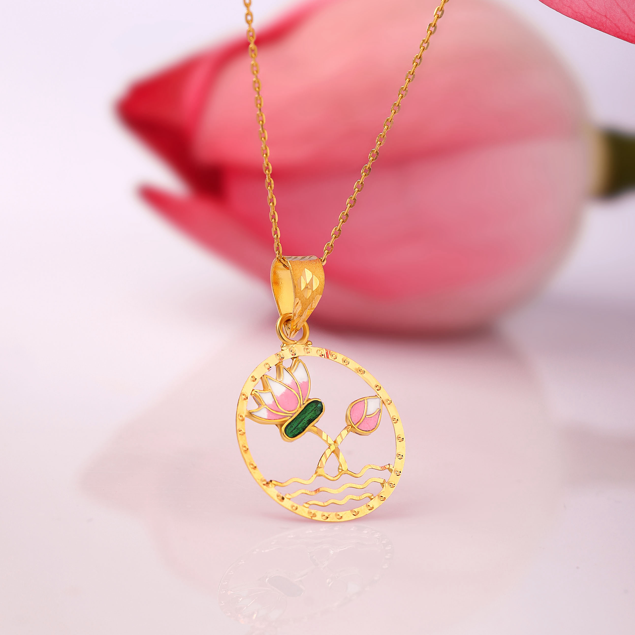 Lotus Meenakari Gold Pendant - Senco Gold and Diamonds