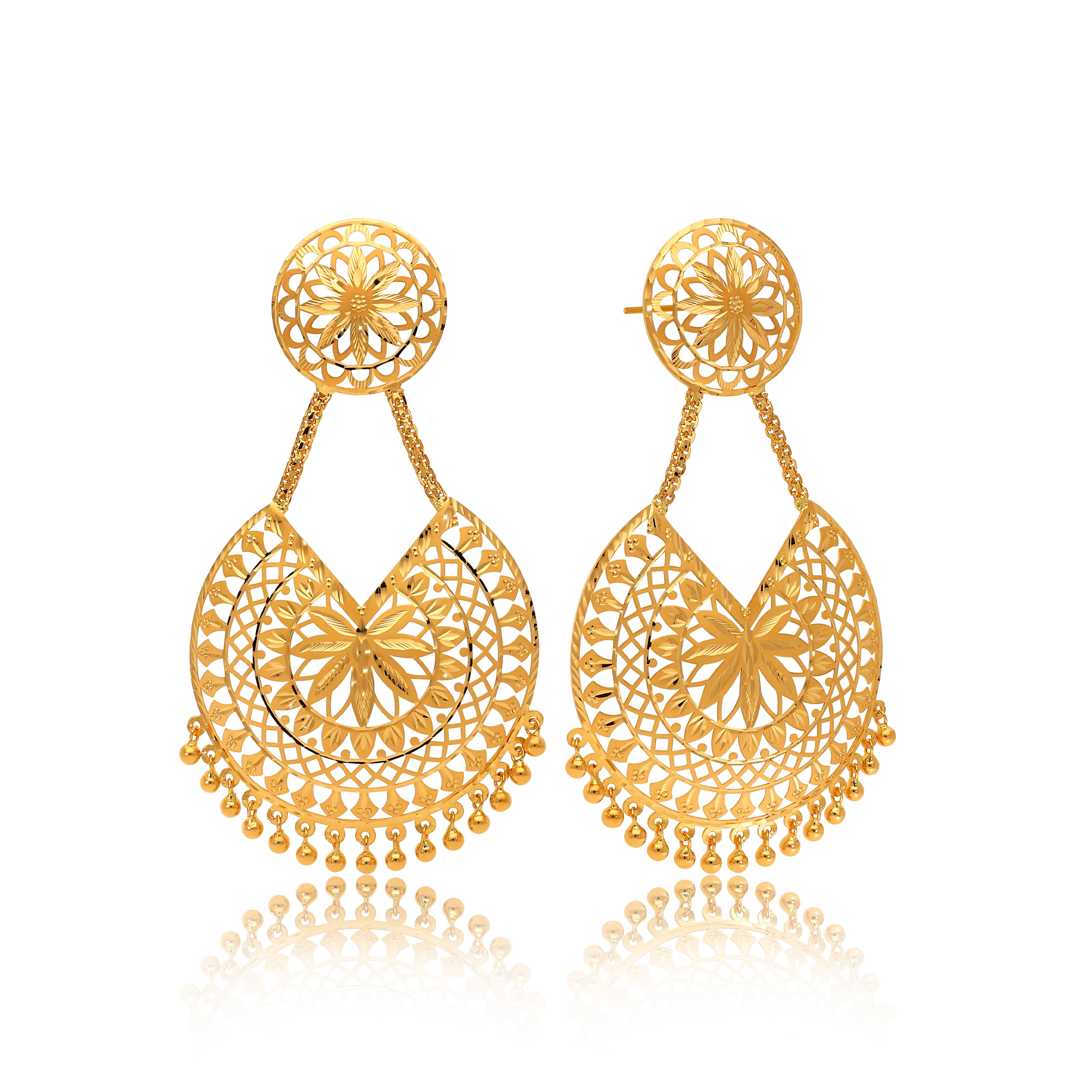Opulent Floral Gold Chandbali Earrings - Senco Gold and Diamonds