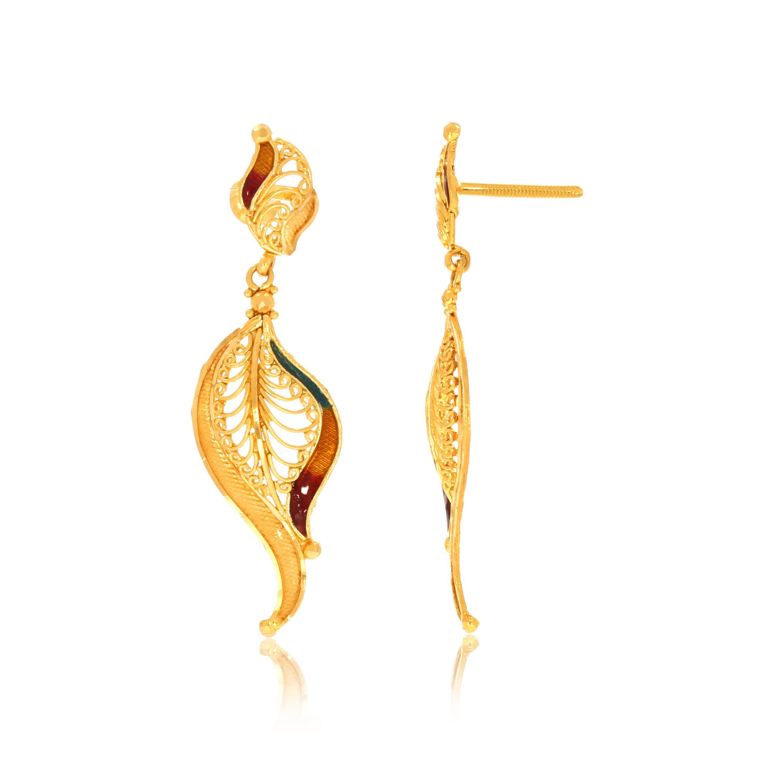 Leafy Art Gold Drop Earrings - Senco Gold and Diamonds