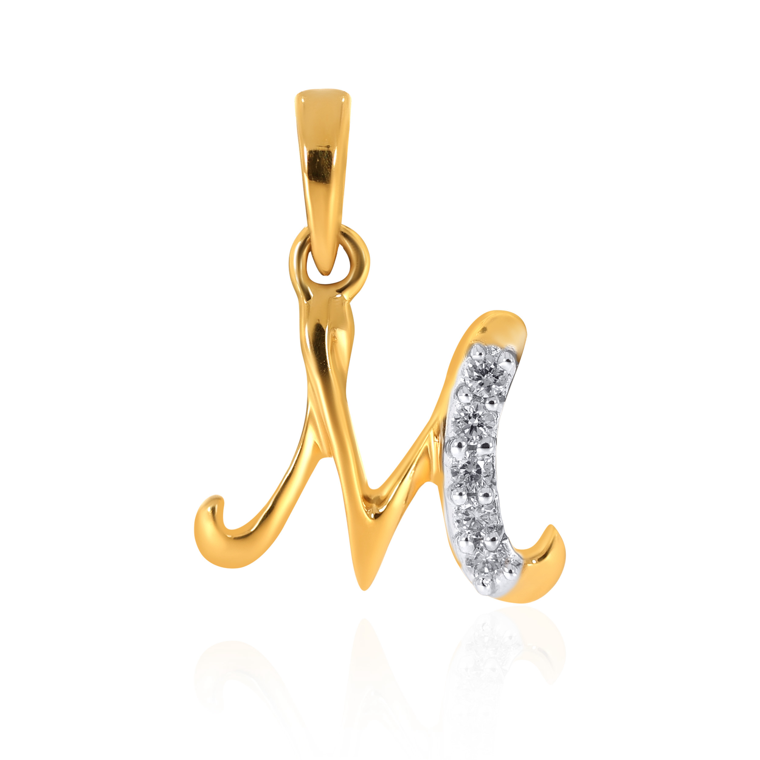 18K Yellow Gold M Alphabet Diamond Pendant-DPN-D000748637 - Senco Gold and Diamonds