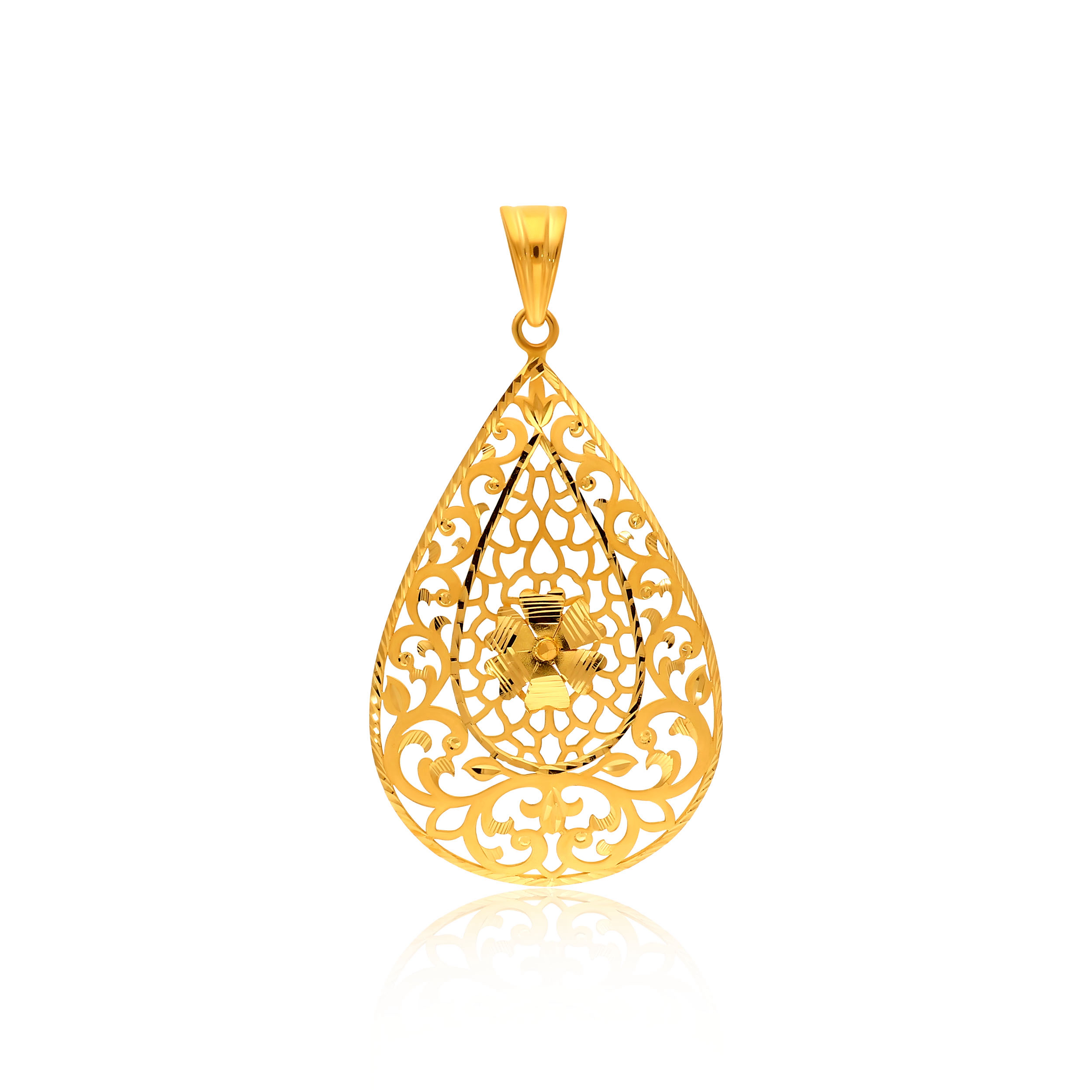 Sunlit Filigree Teardrop Gold Pendant - Senco Gold and Diamonds