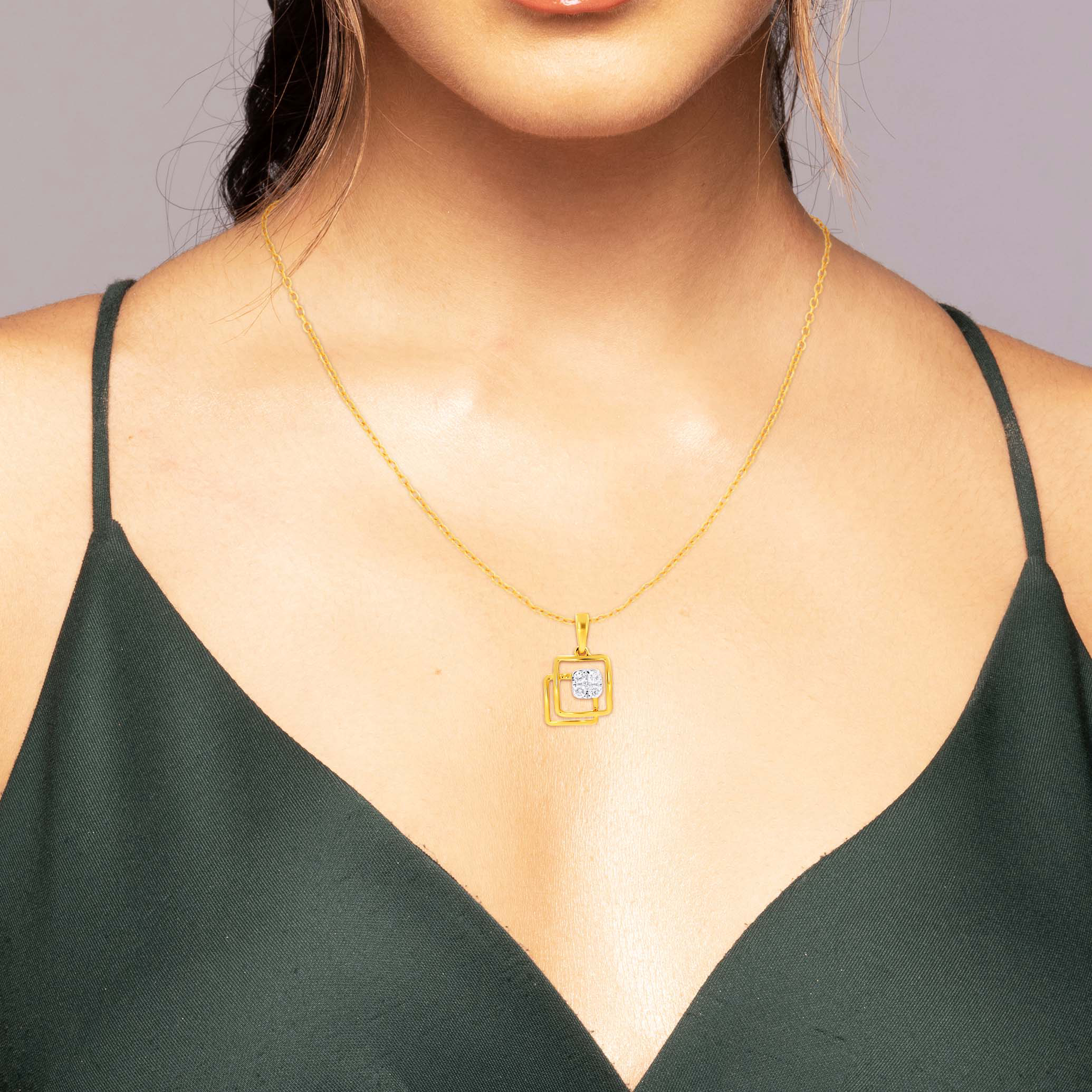 Sqaura Spark Diamond Pendant - Senco Gold and Diamonds