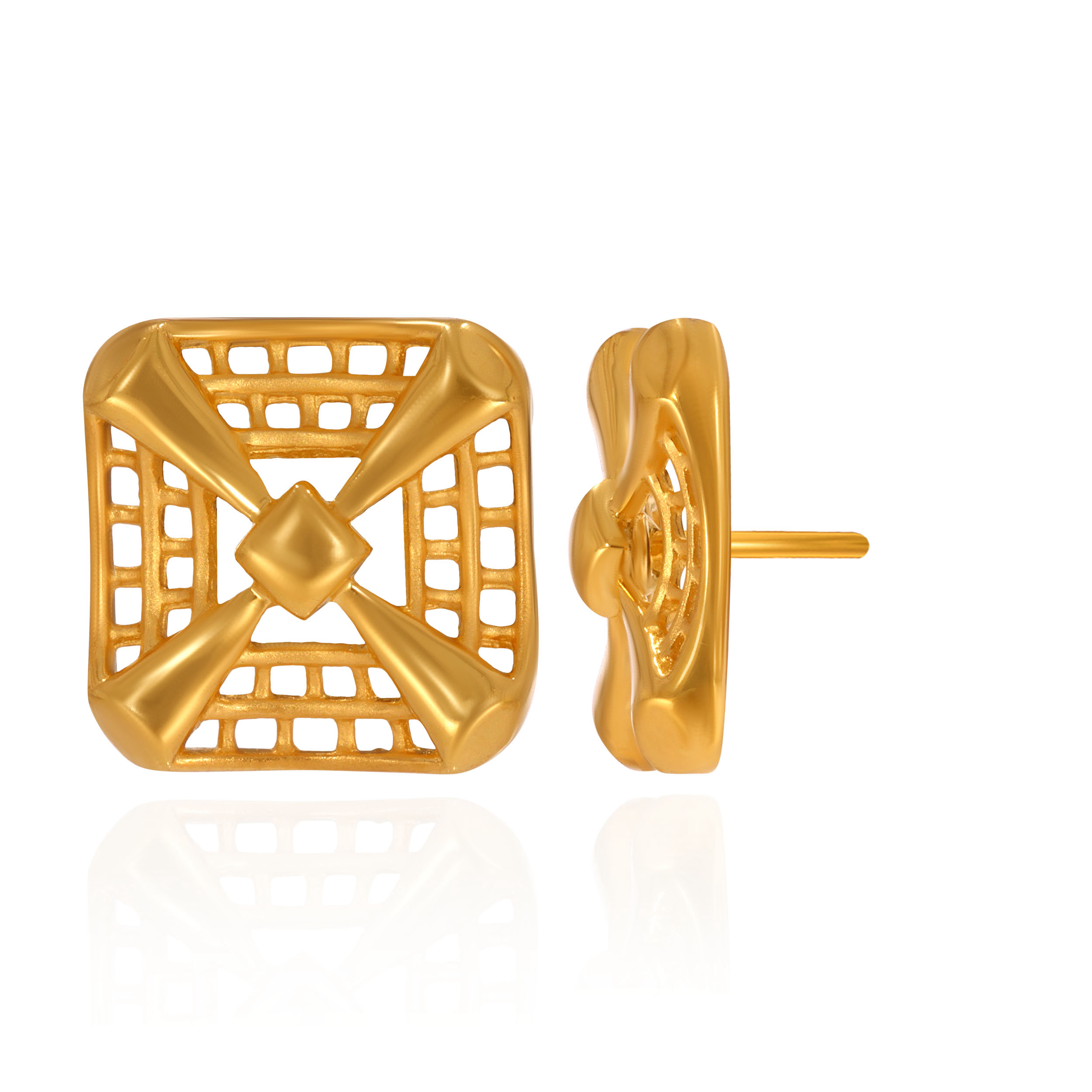 Chic Gridline Gold Studs - Senco Gold and Diamonds