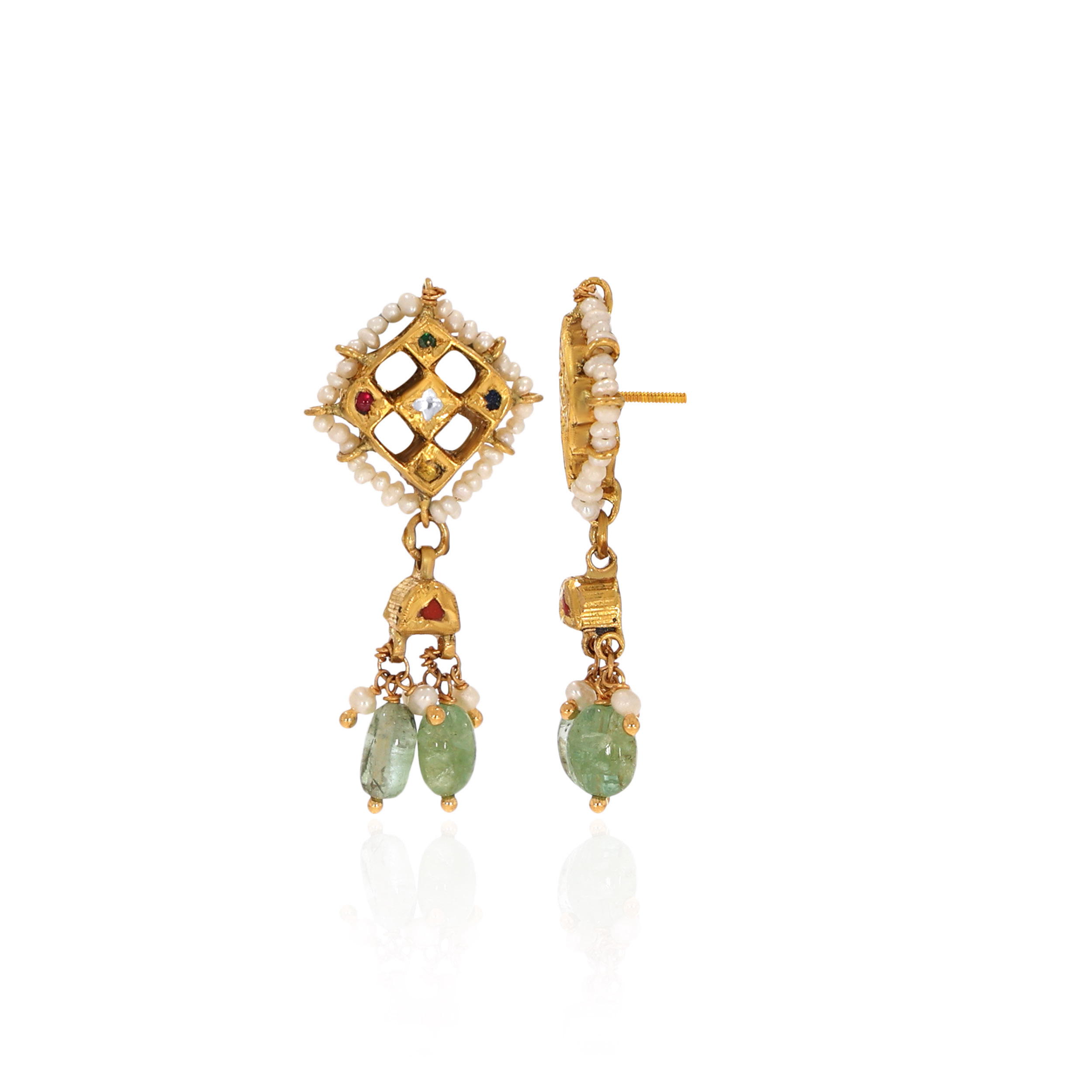 22K Yellow Gold Kundan Earrings-GPGN-D000788462 - Senco Gold and Diamonds