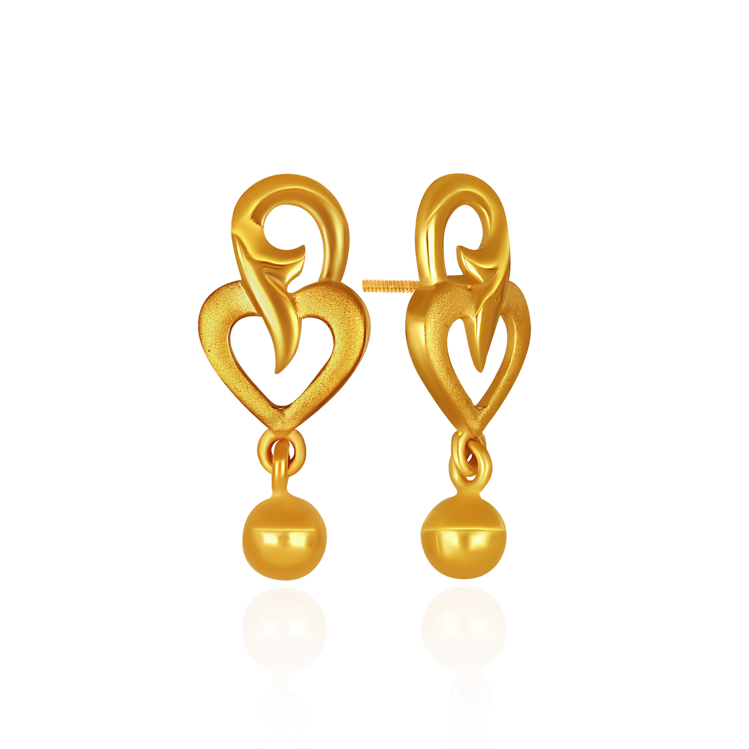 Heart & Swirl Gold Drop Earrings - Senco Gold and Diamonds