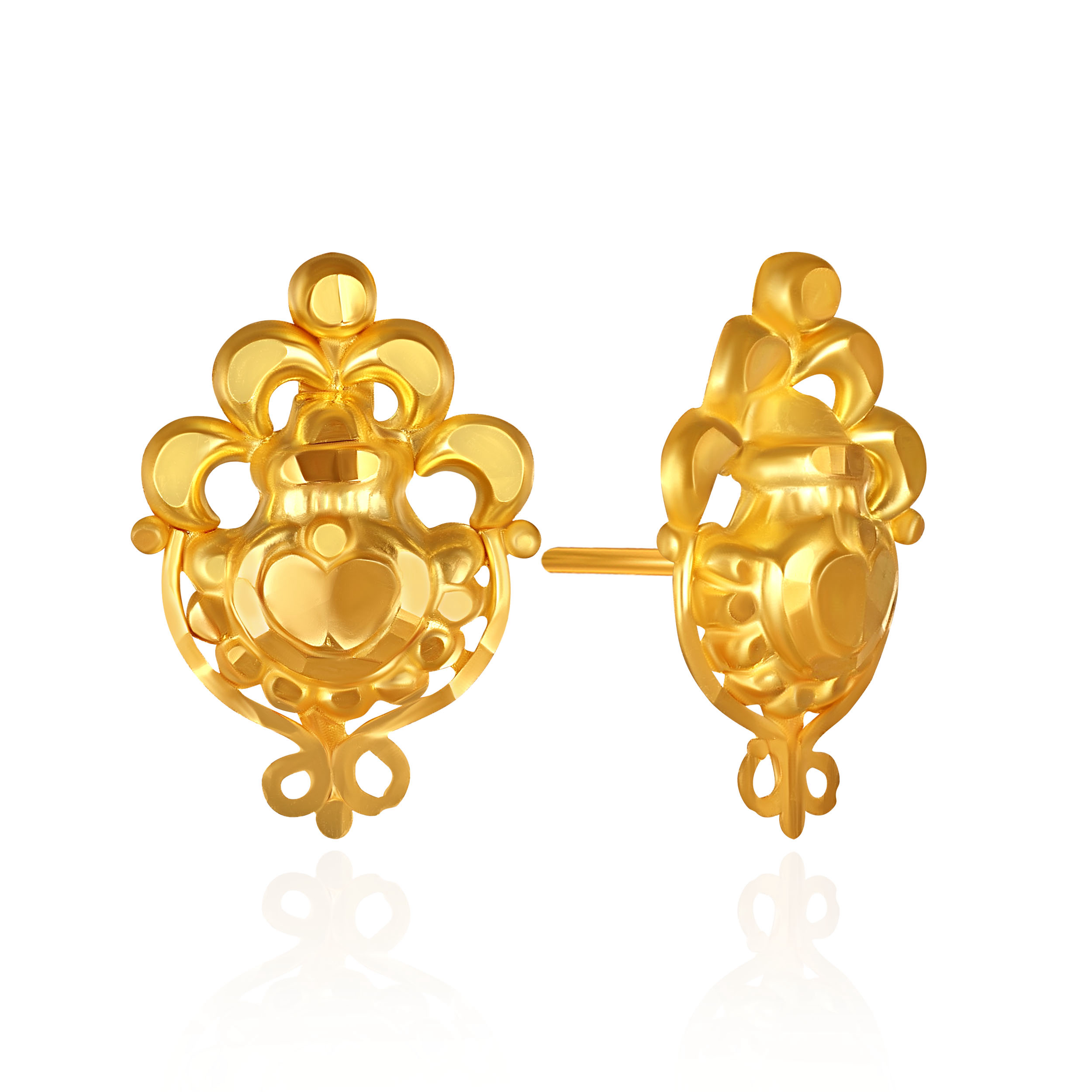 Ethnic Crowned Heart Gold Studs - Senco Gold and Diamonds