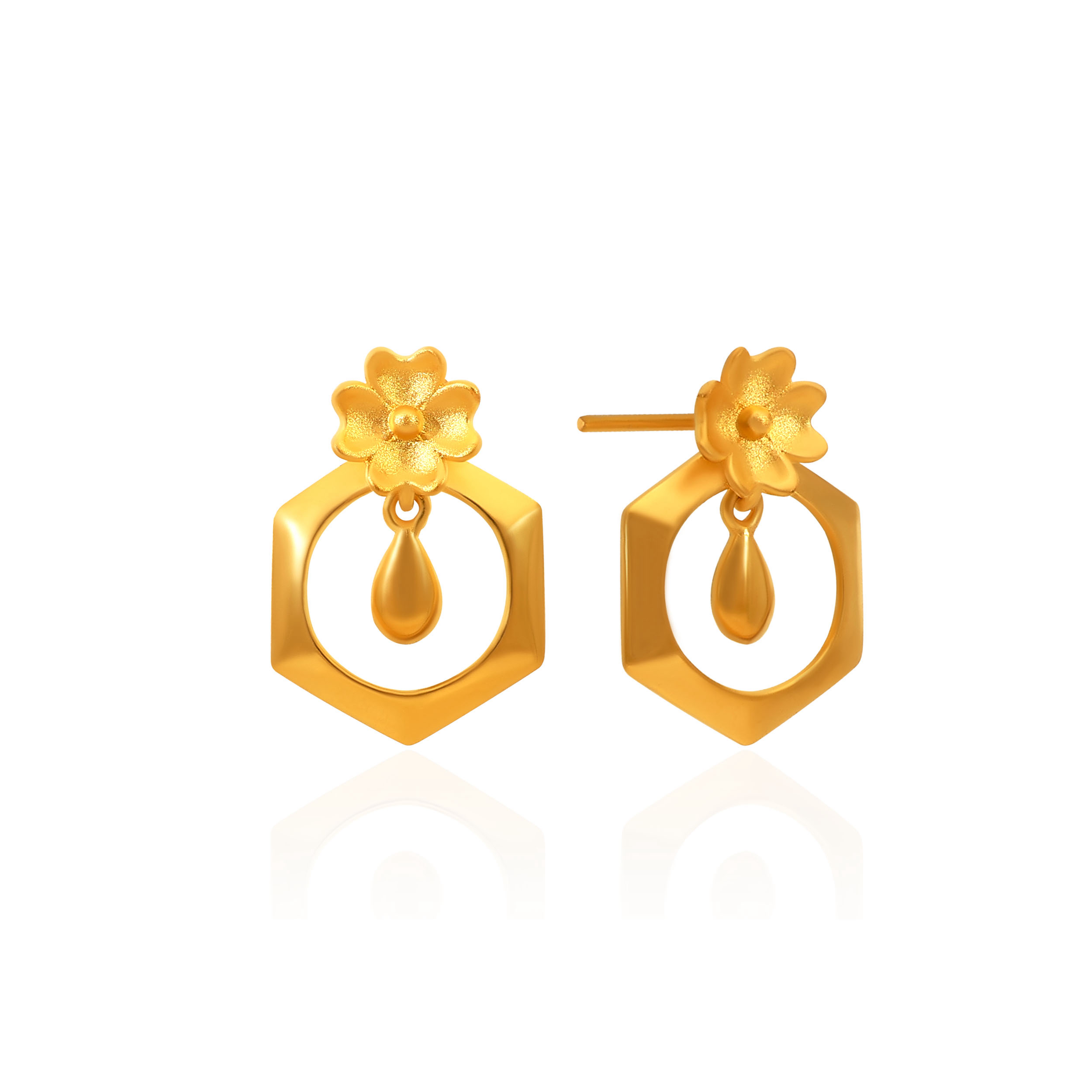 Artistic Hexagon Gold Earrings - Senco Gold and Diamonds
