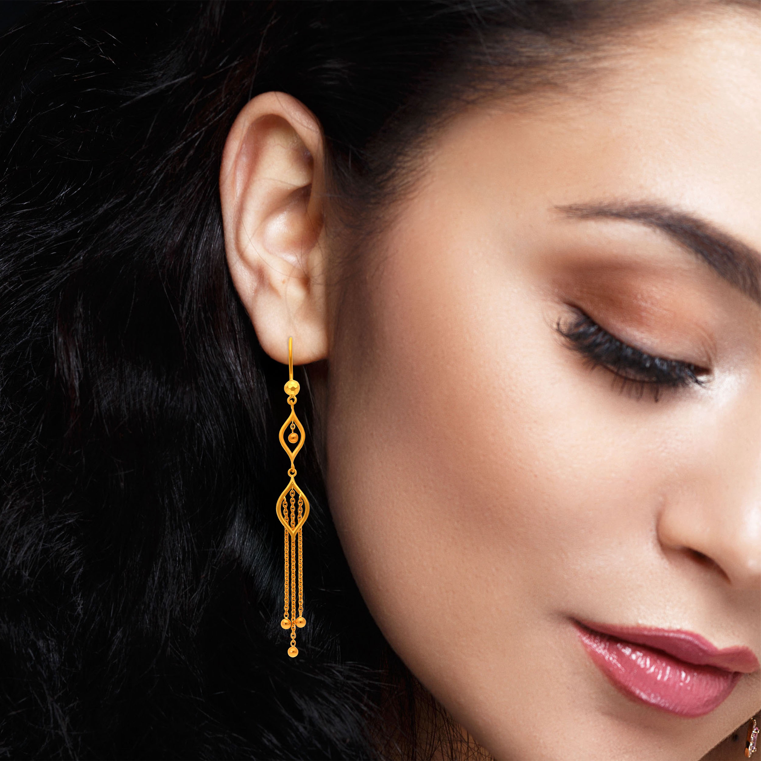 Elegant Tassel Swirl Gold Dangler Earrings - Senco Gold and Diamonds