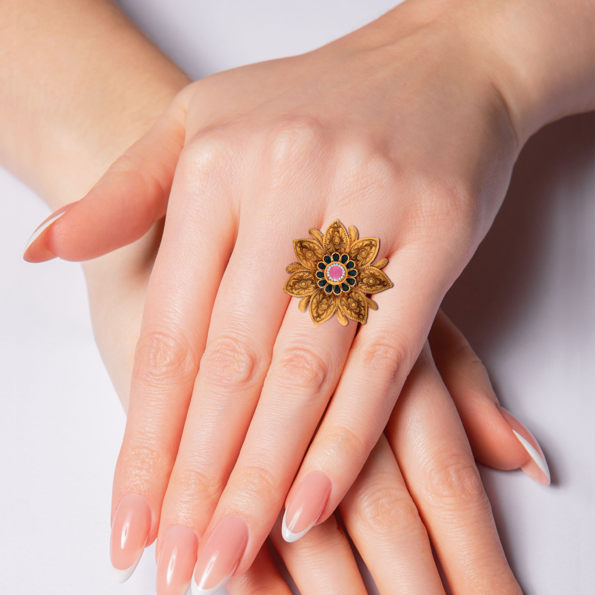 22K Yellow Gold Kundan Ring-GLR-D000765123 - Senco Gold and Diamonds