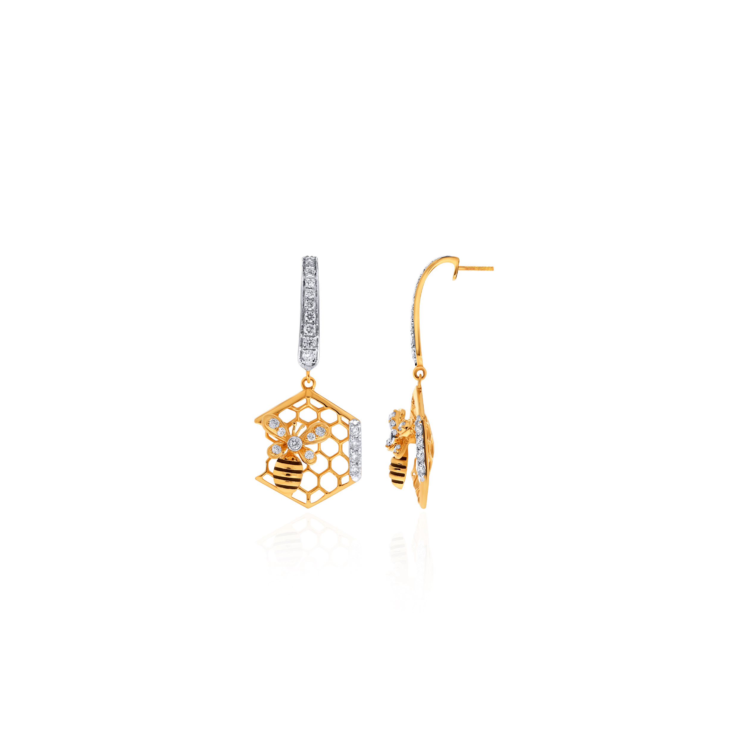 Stylish Beehive Diamond Drop Earrings - Senco Gold and Diamonds