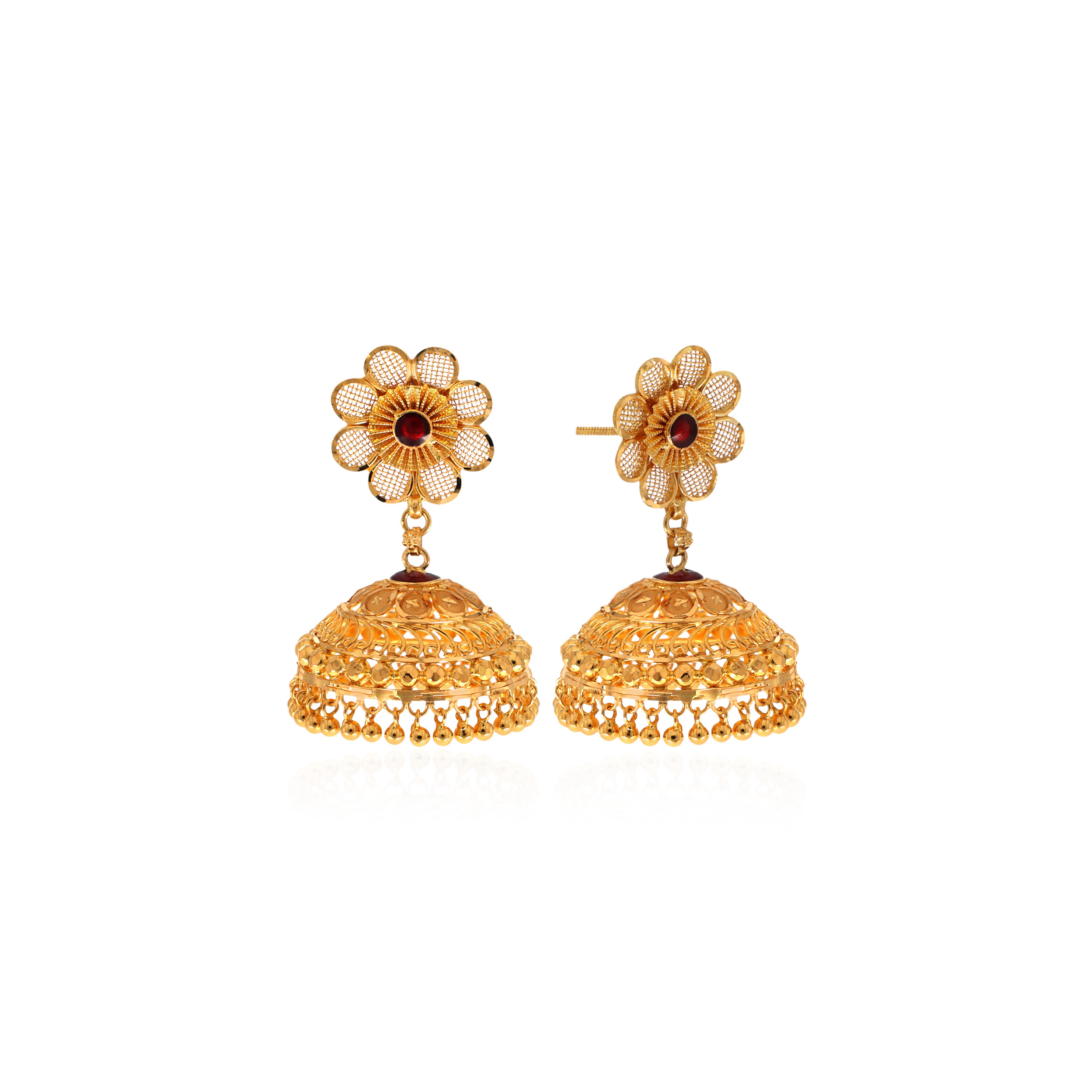 Breezy Bloom Gold Jhumka Earrings - Senco Gold and Diamonds