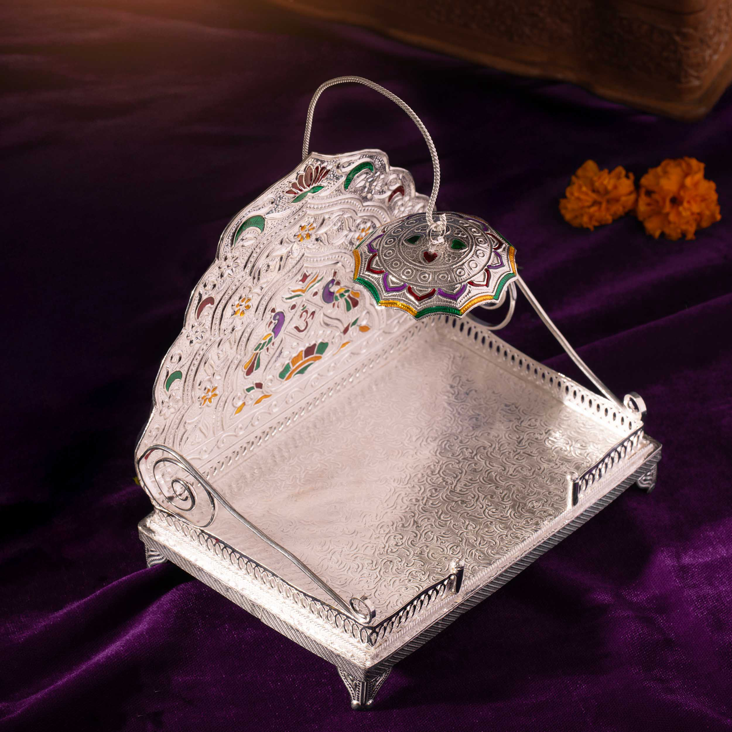 Enamel Adorned Silver Pooja Jhula - Senco Gold and Diamonds