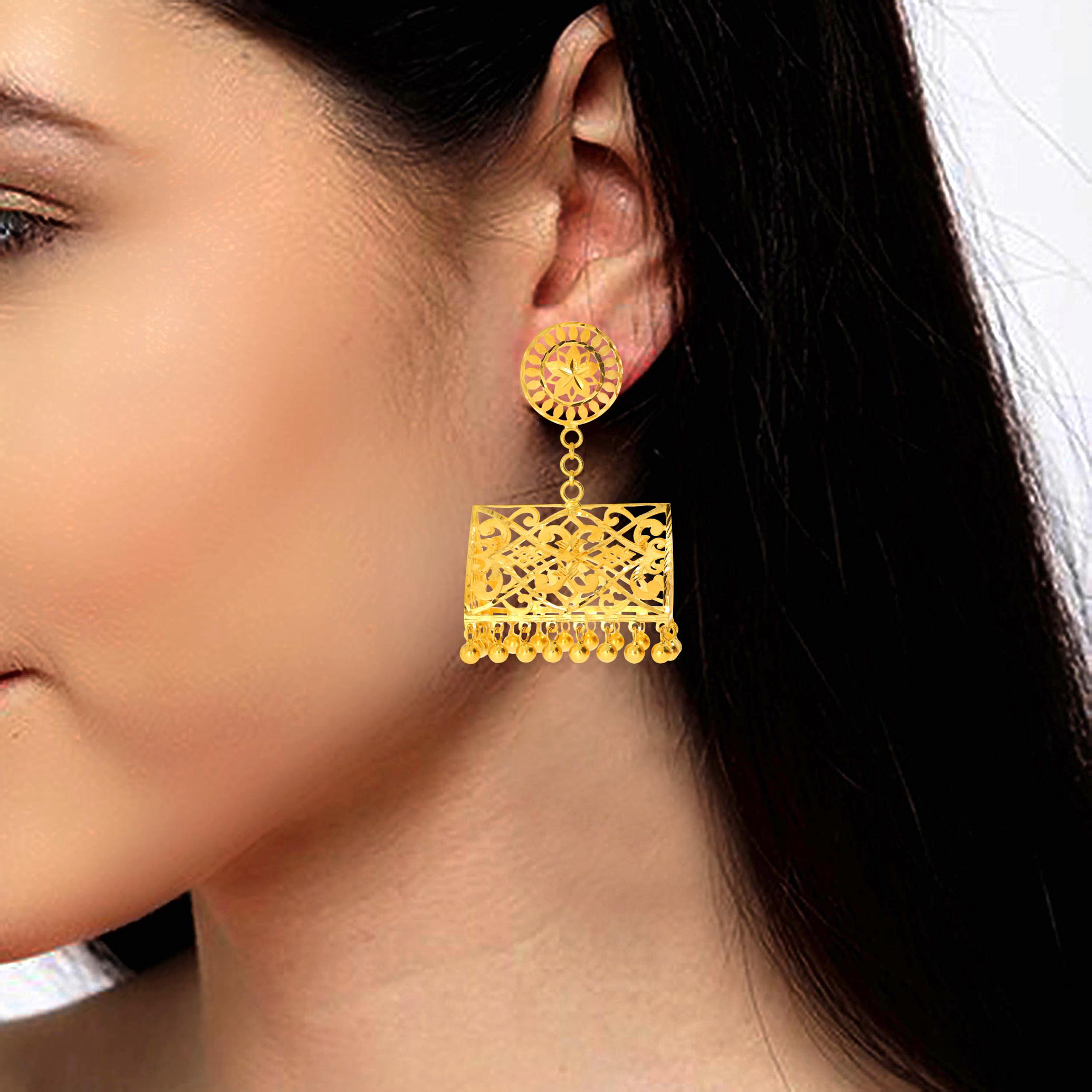 Artistic Splendour Gold Danglers - Senco Gold and Diamonds