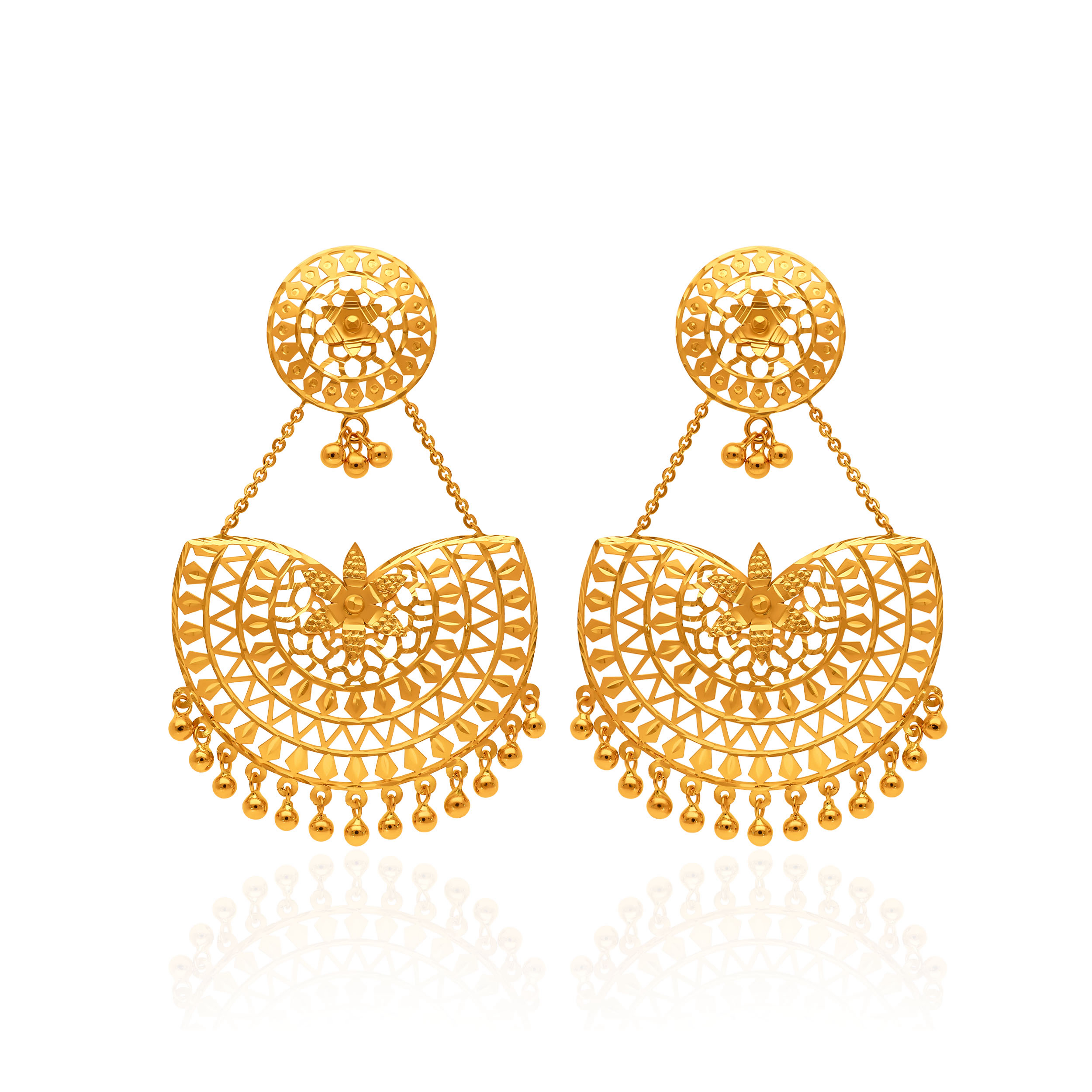 Stylised Floral Gold Chand Bali Earrings - Senco Gold and Diamonds
