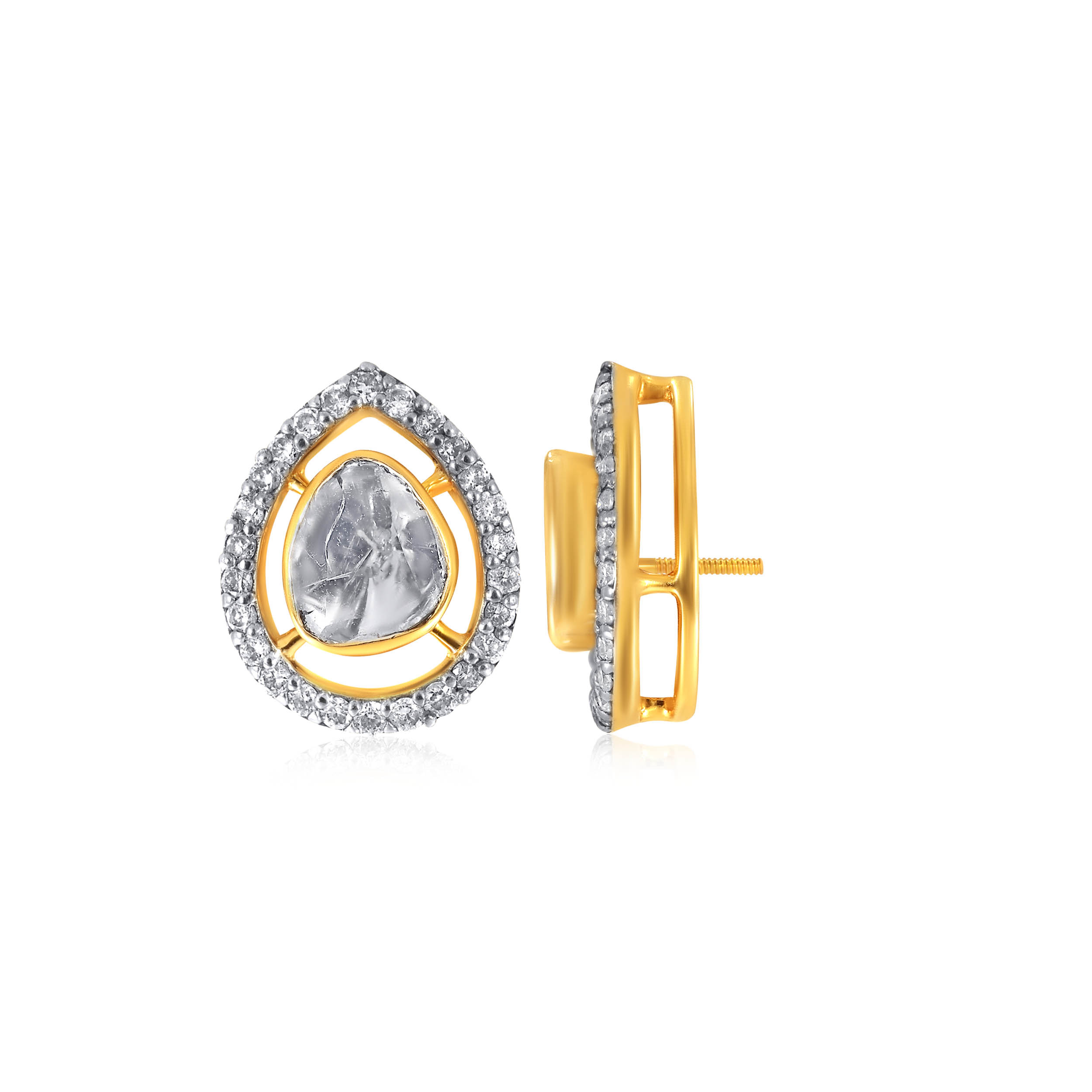 Shiny Drop Polki Diamond Studs - Senco Gold and Diamonds