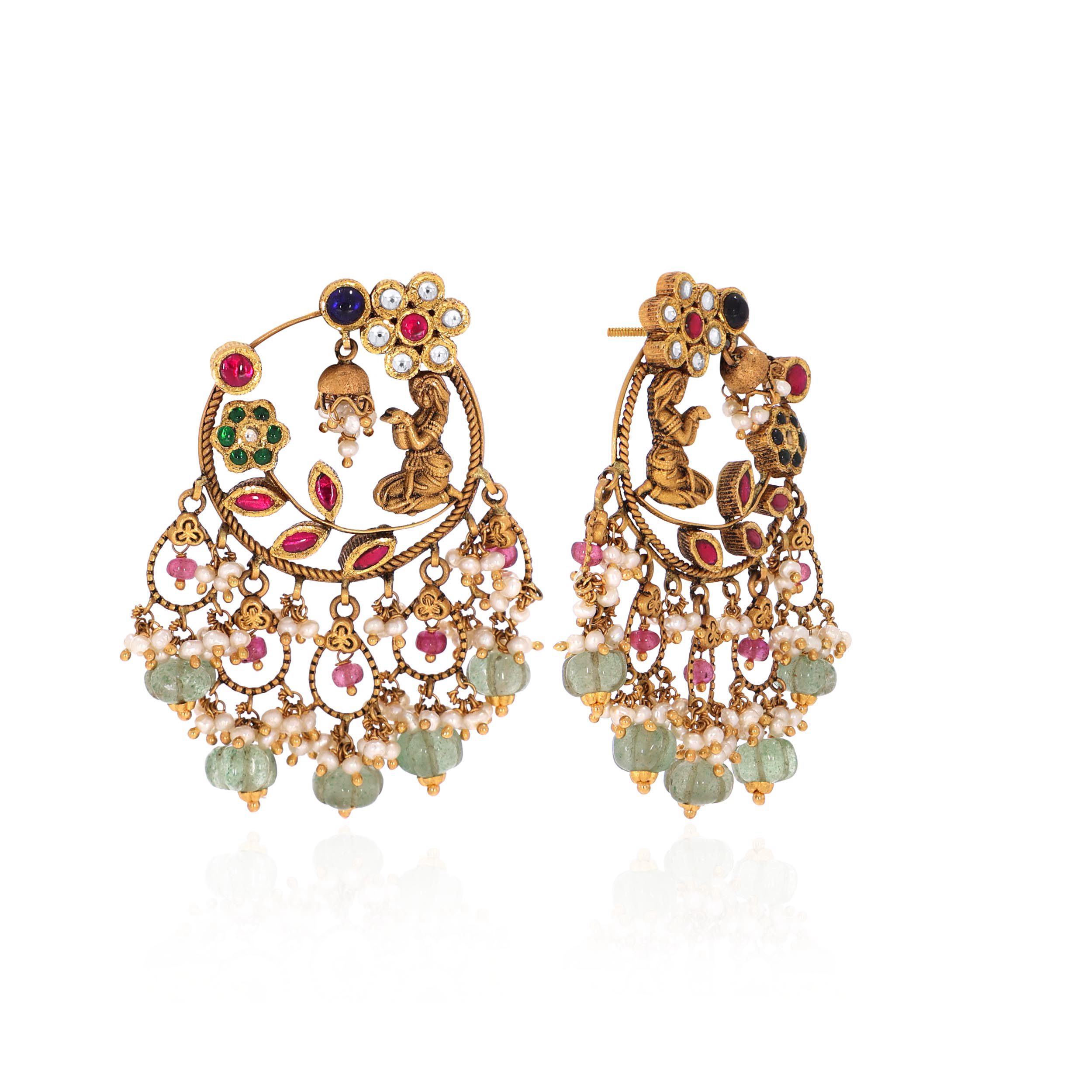 22K Yellow Gold Kundan Earrings-GPGN-D000782902 - Senco Gold and Diamonds