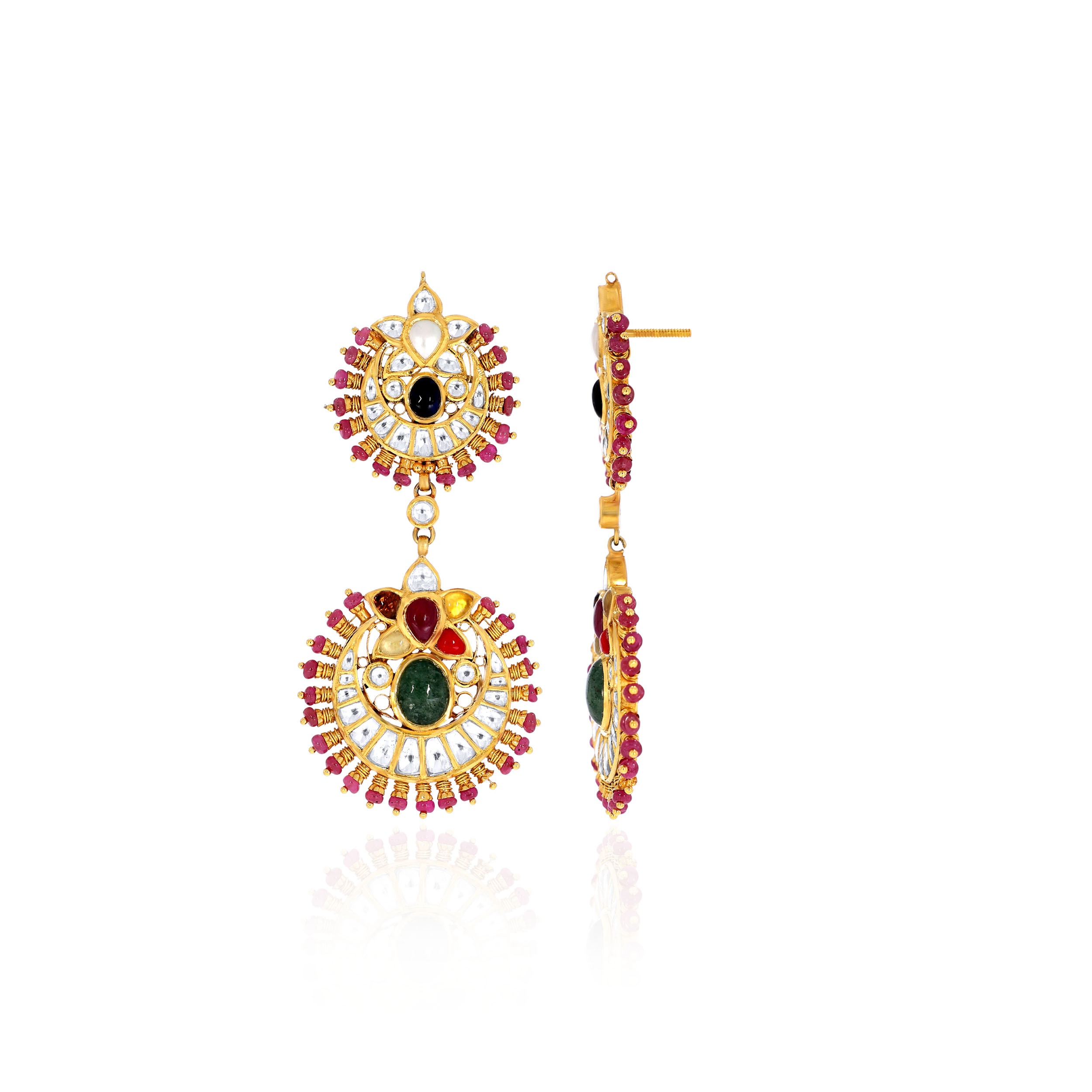 18K Yellow Gold Kundan Earrings-GPGN-D000782263 - Senco Gold and Diamonds