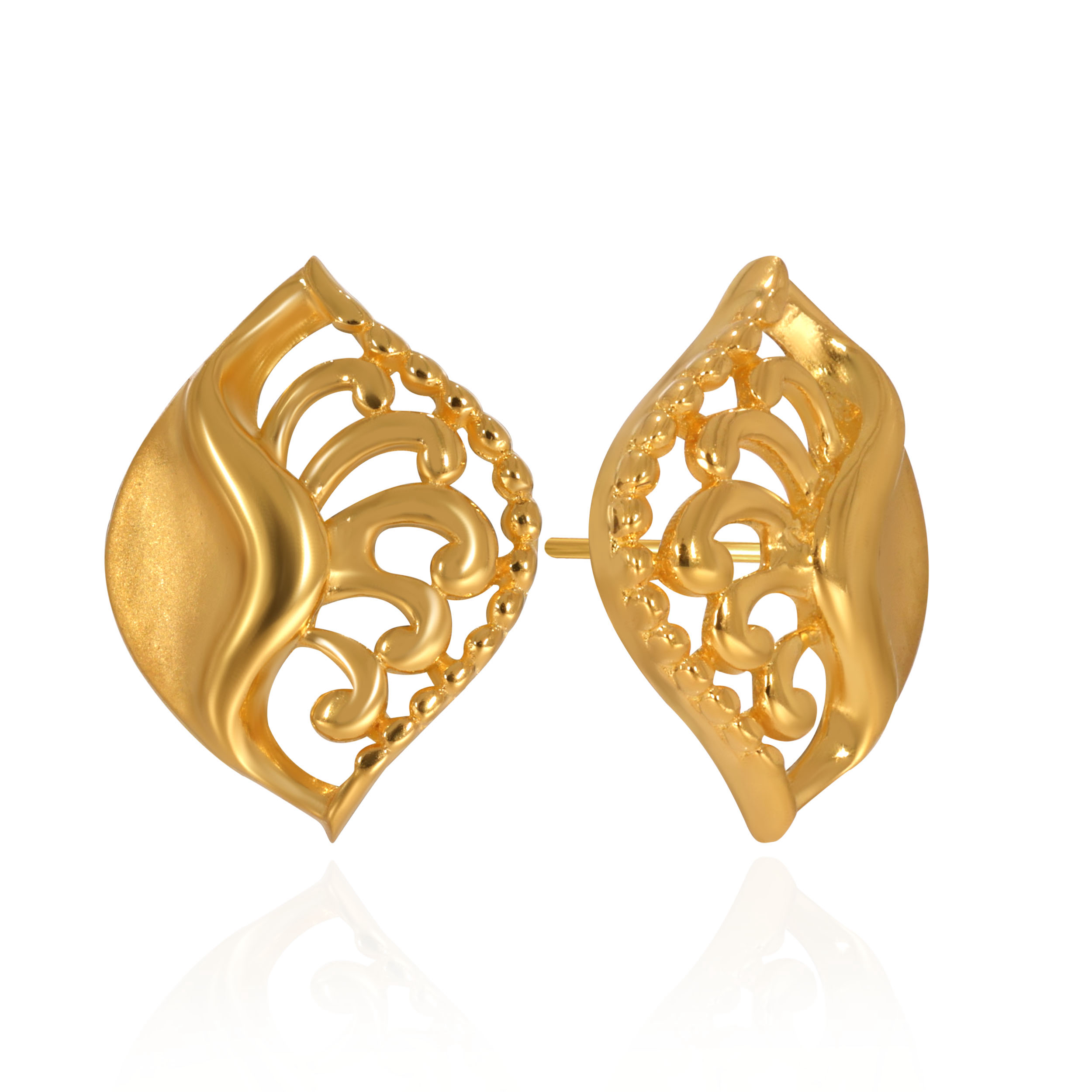 Classic Vine Motif Gold Studs - Senco Gold and Diamonds