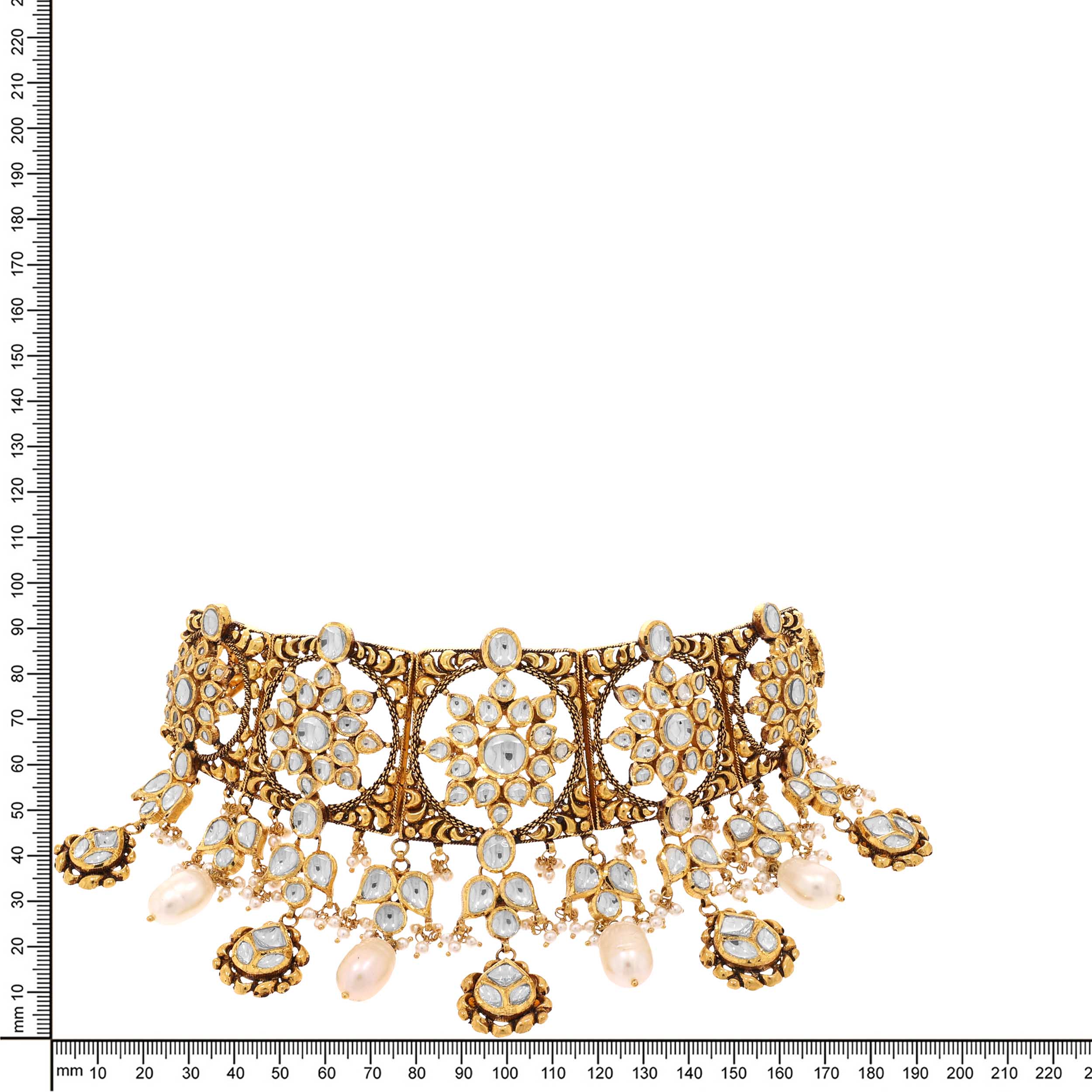 Blooming Antique Gold Kundan Choker Necklace - Senco Gold and Diamonds