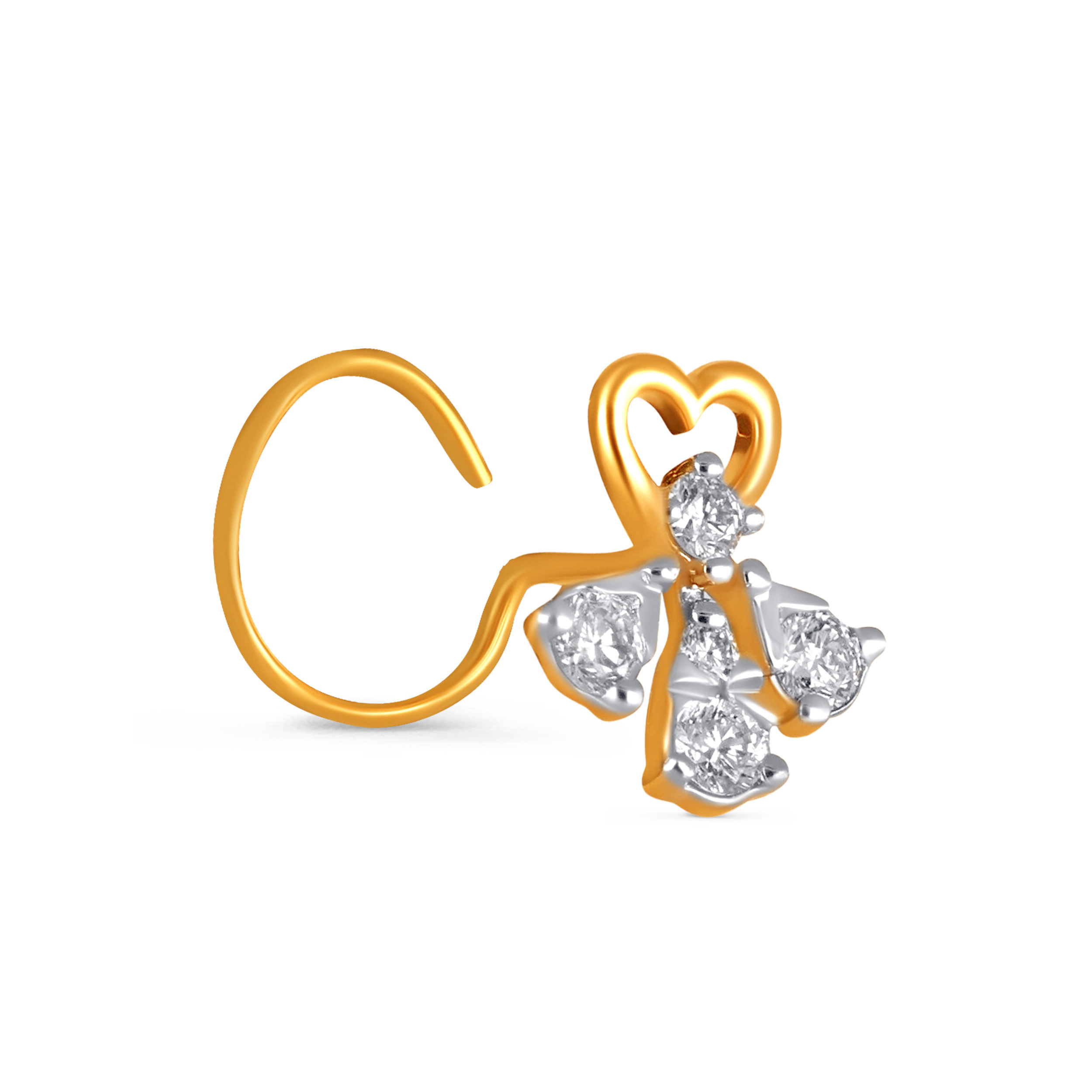 Lustrous Heart Droplet Diamond Nose Pin - Senco Gold and Diamonds