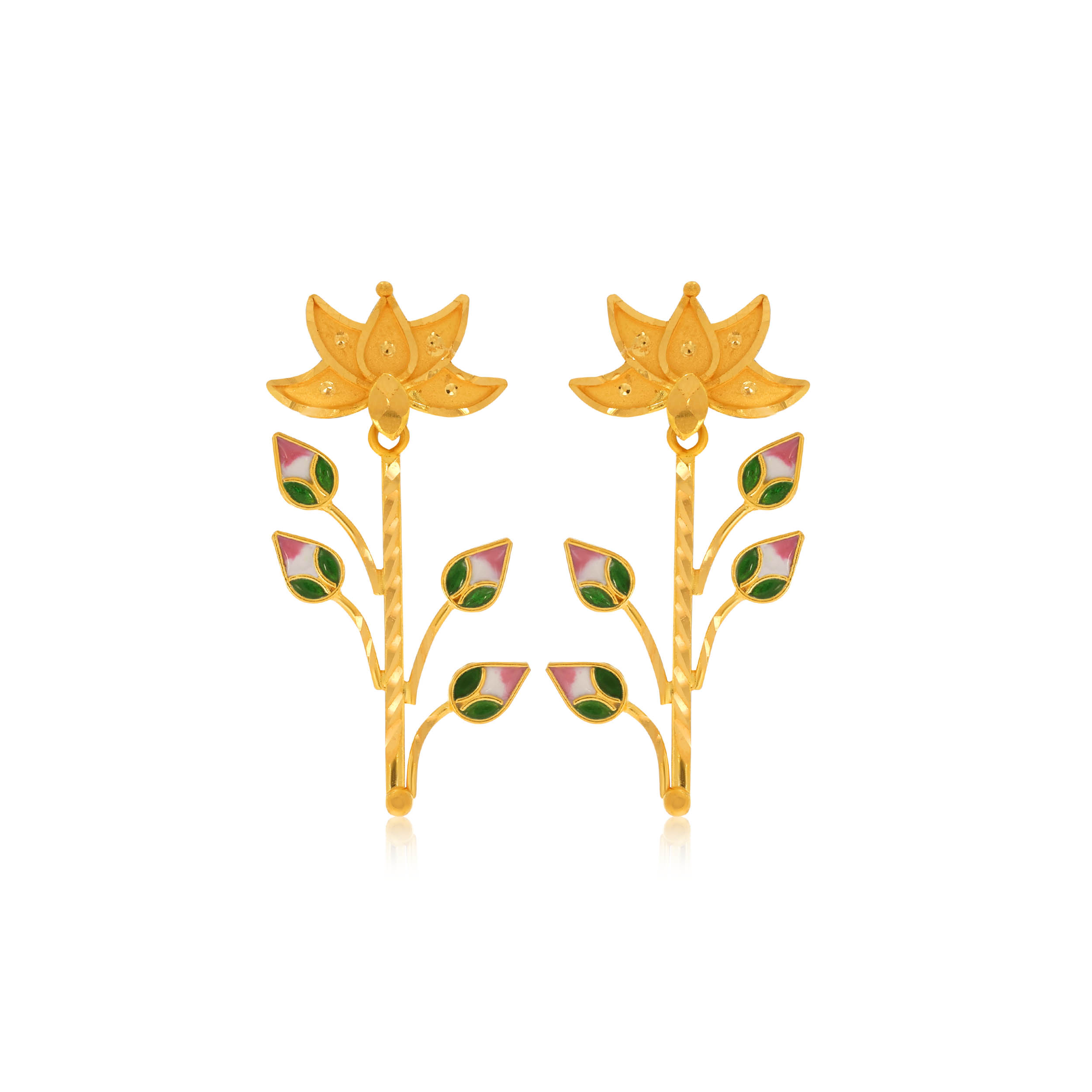 Lotus in Harmony Gold Drop Earrings - Senco Gold and Diamonds