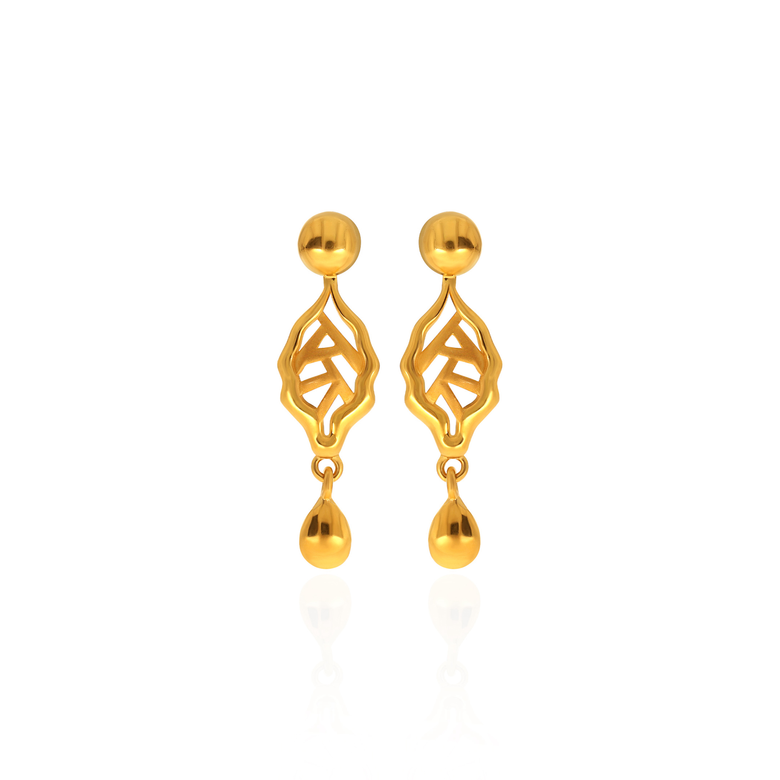 Wavy Leaf Gold Drop Earrings - Senco Gold and Diamonds