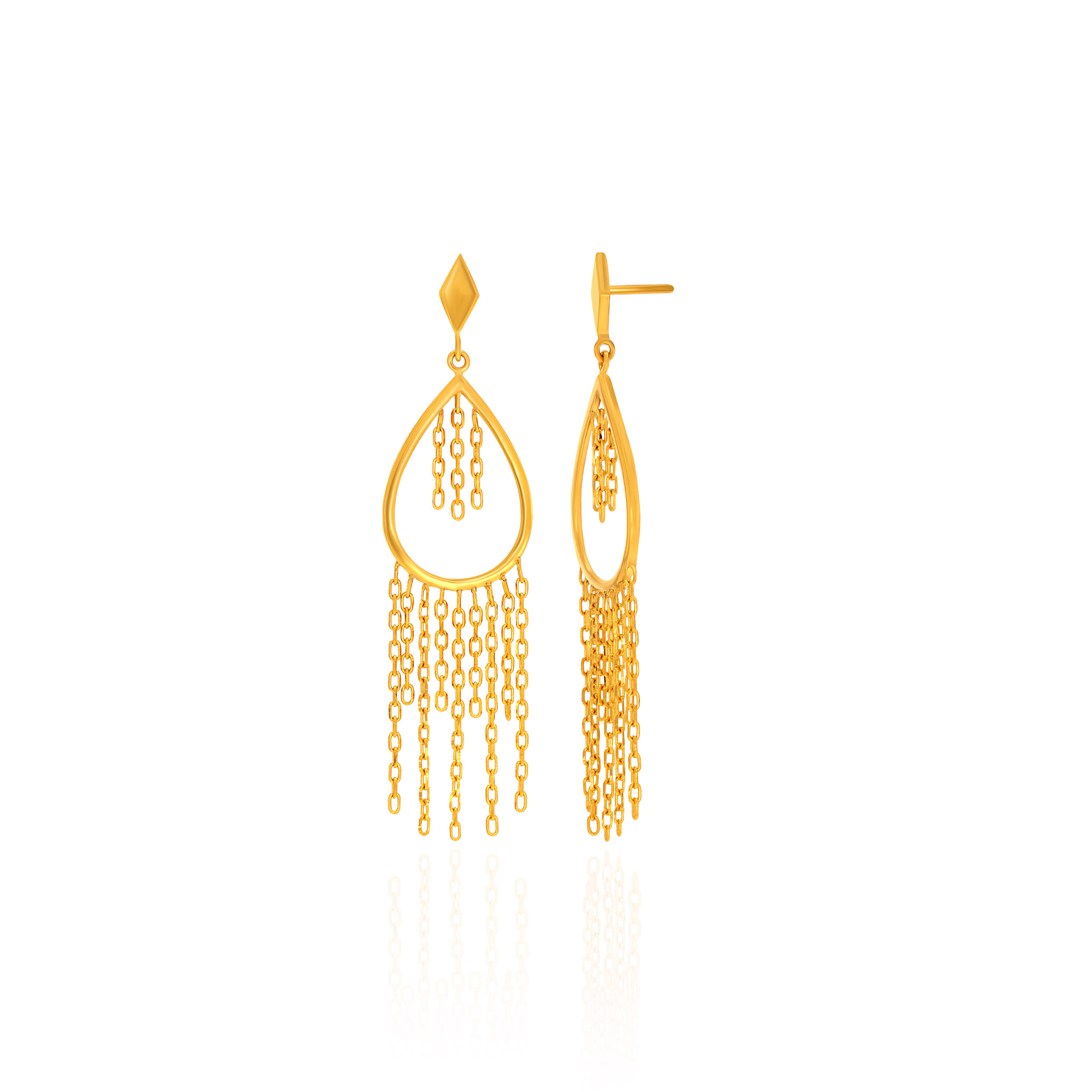 Elegant Pear Frame Chain Gold Earrings - Senco Gold and Diamonds