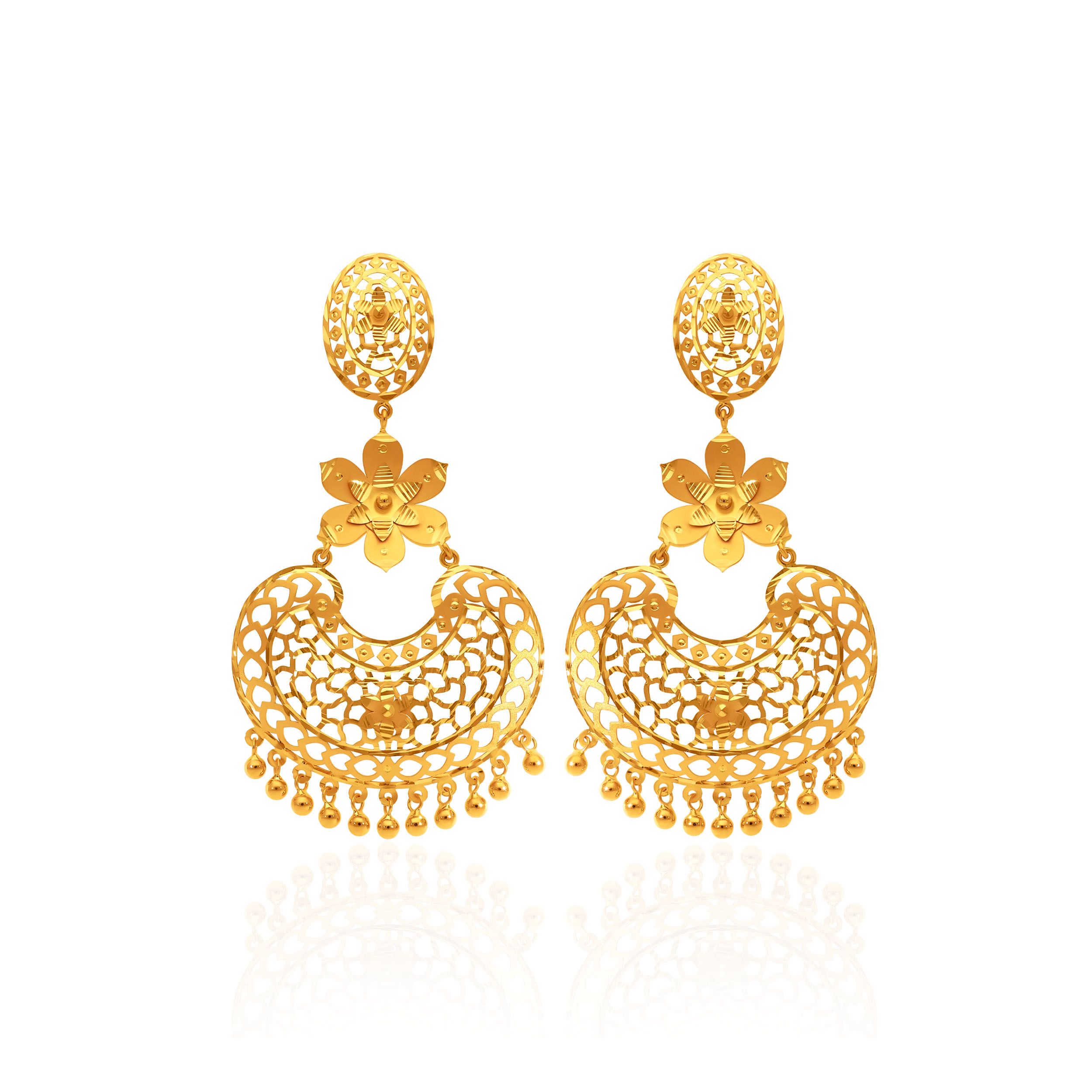 Ornate Filigree Gold Chand Bali Earrings - Senco Gold and Diamonds