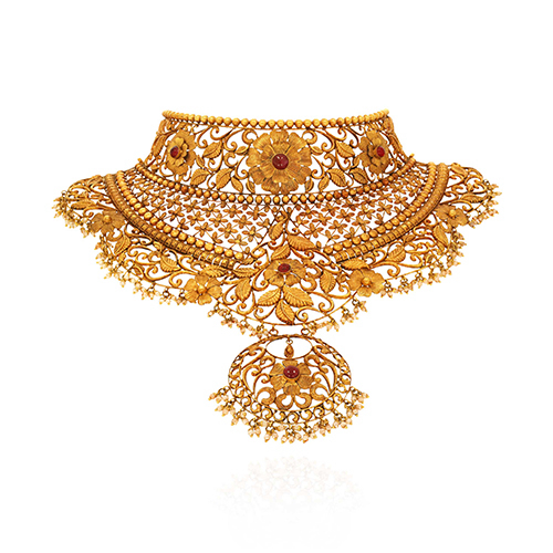 Ornate Ancestral Bridal Gold Choker - Senco Gold and Diamonds