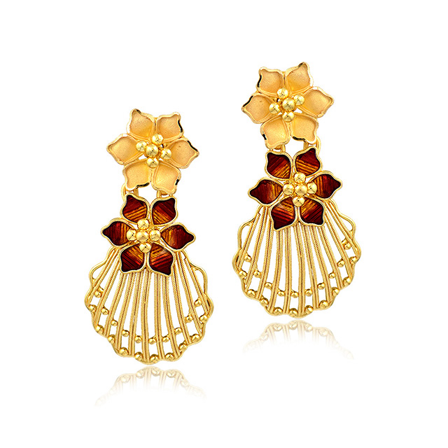 Floral Shells Gold Earrings - Senco Gold and Diamonds