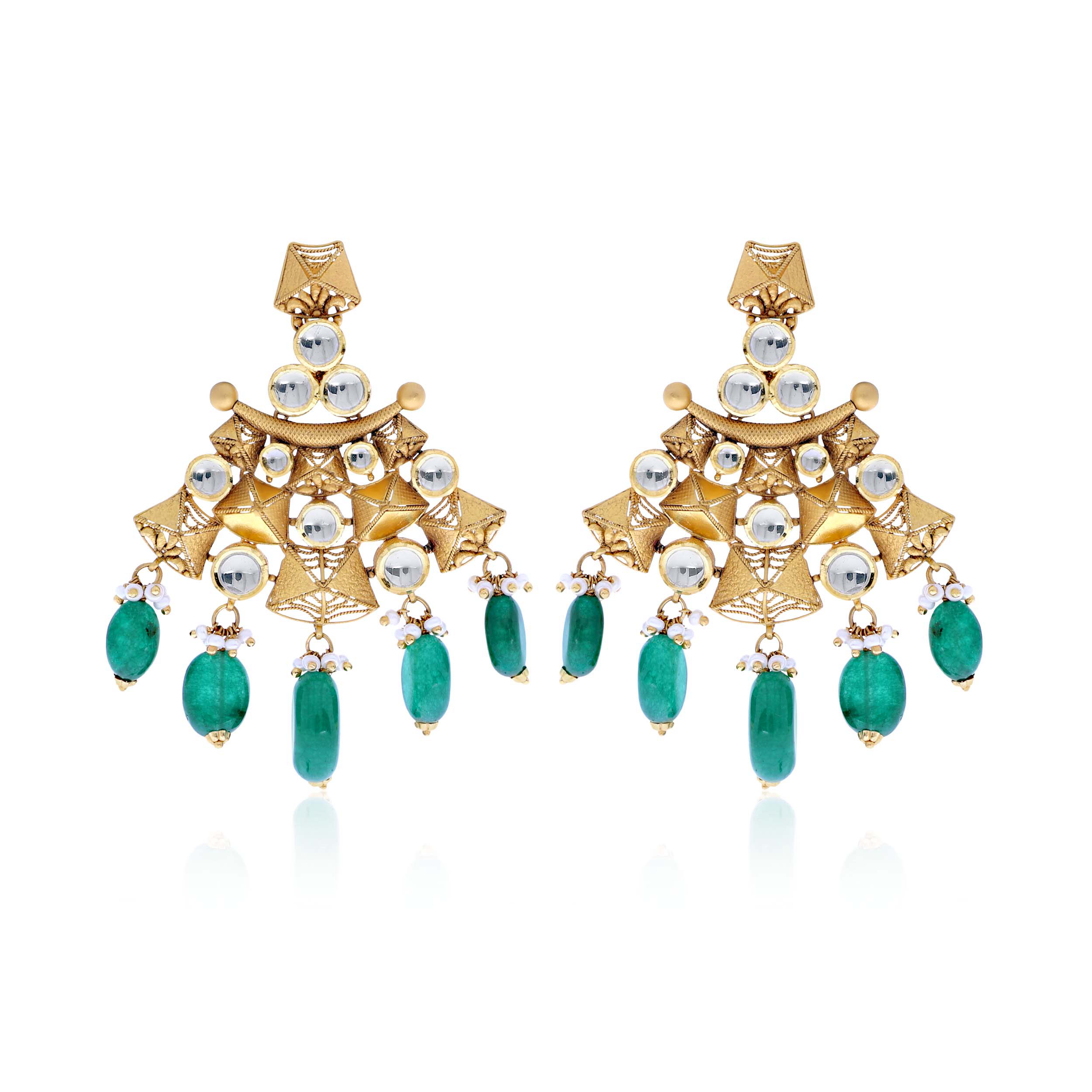 Alluring Antique Gold Kundan Danglers - Senco Gold and Diamonds