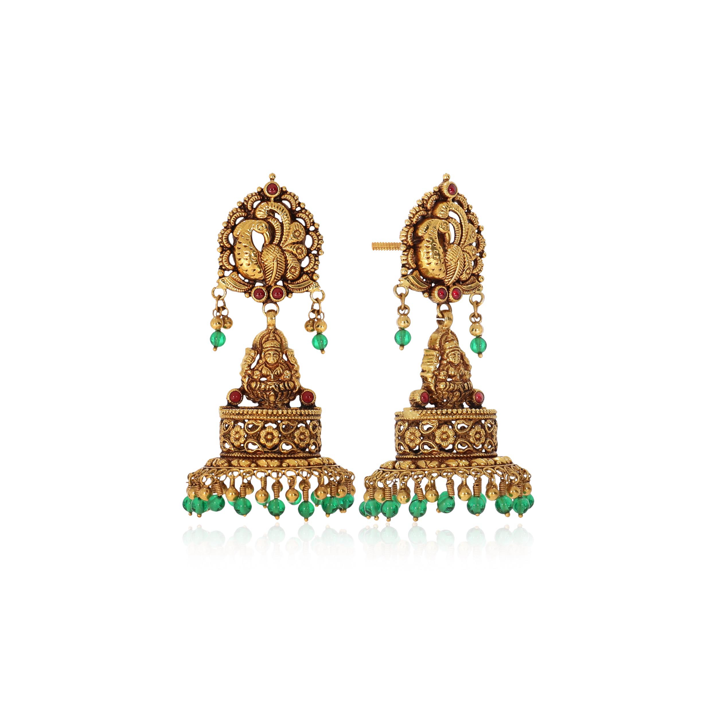 Royal Blessings Antique Gold Jhumka Earrings - Senco Gold and Diamonds