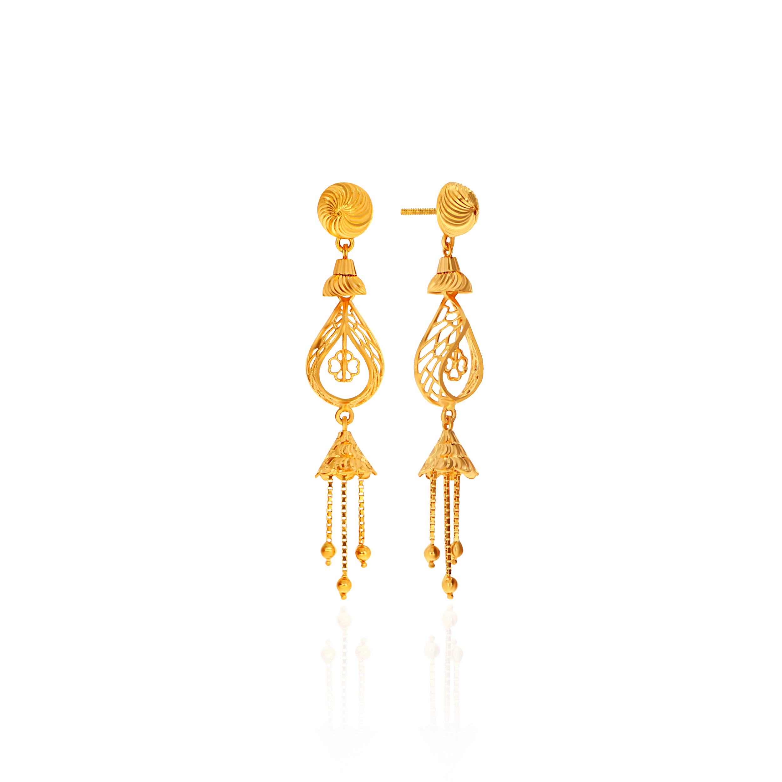 Artisanal Bell Tassel Gold Dangler Earrings - Senco Gold and Diamonds
