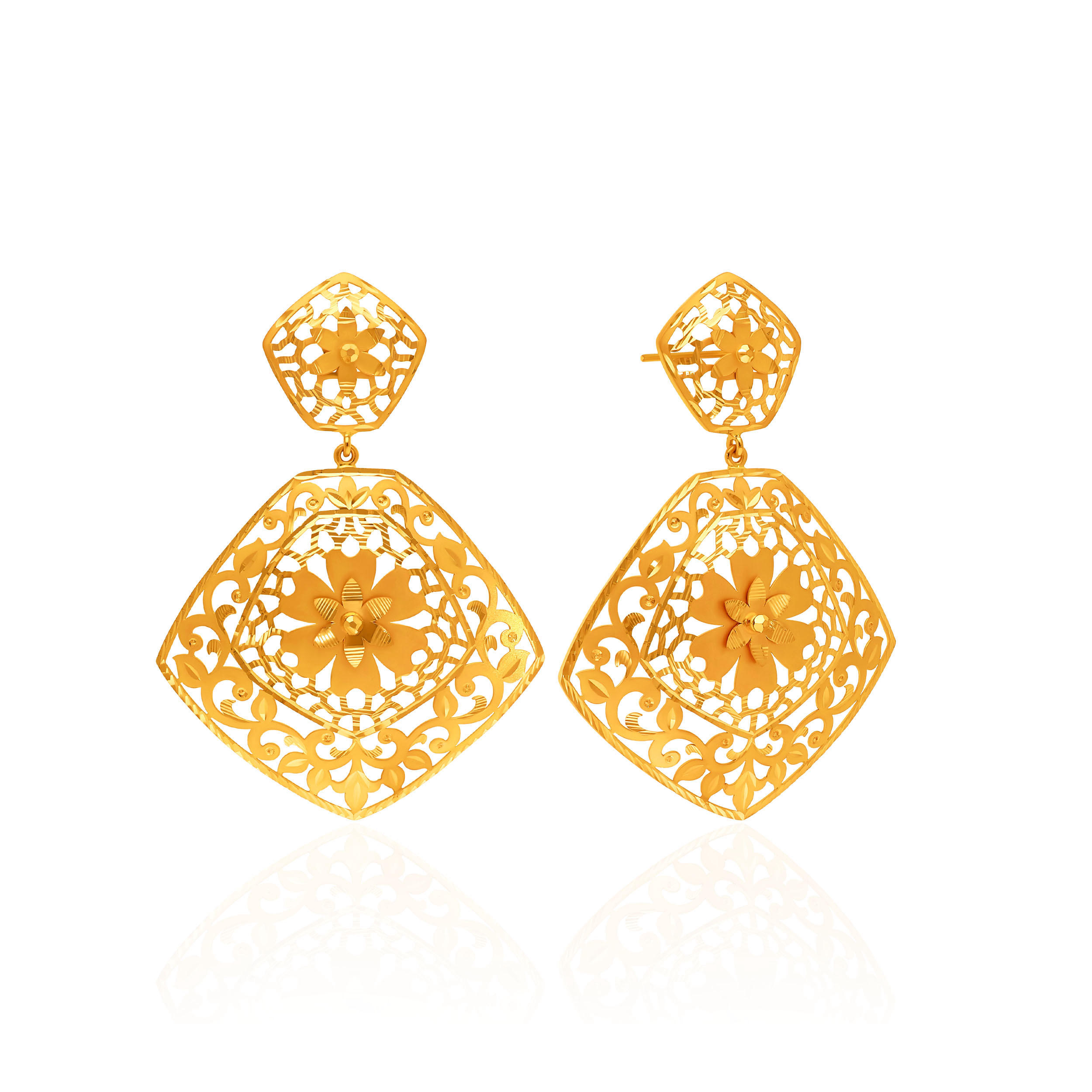Trellis Bloom Gold Drop Earrings - Senco Gold and Diamonds