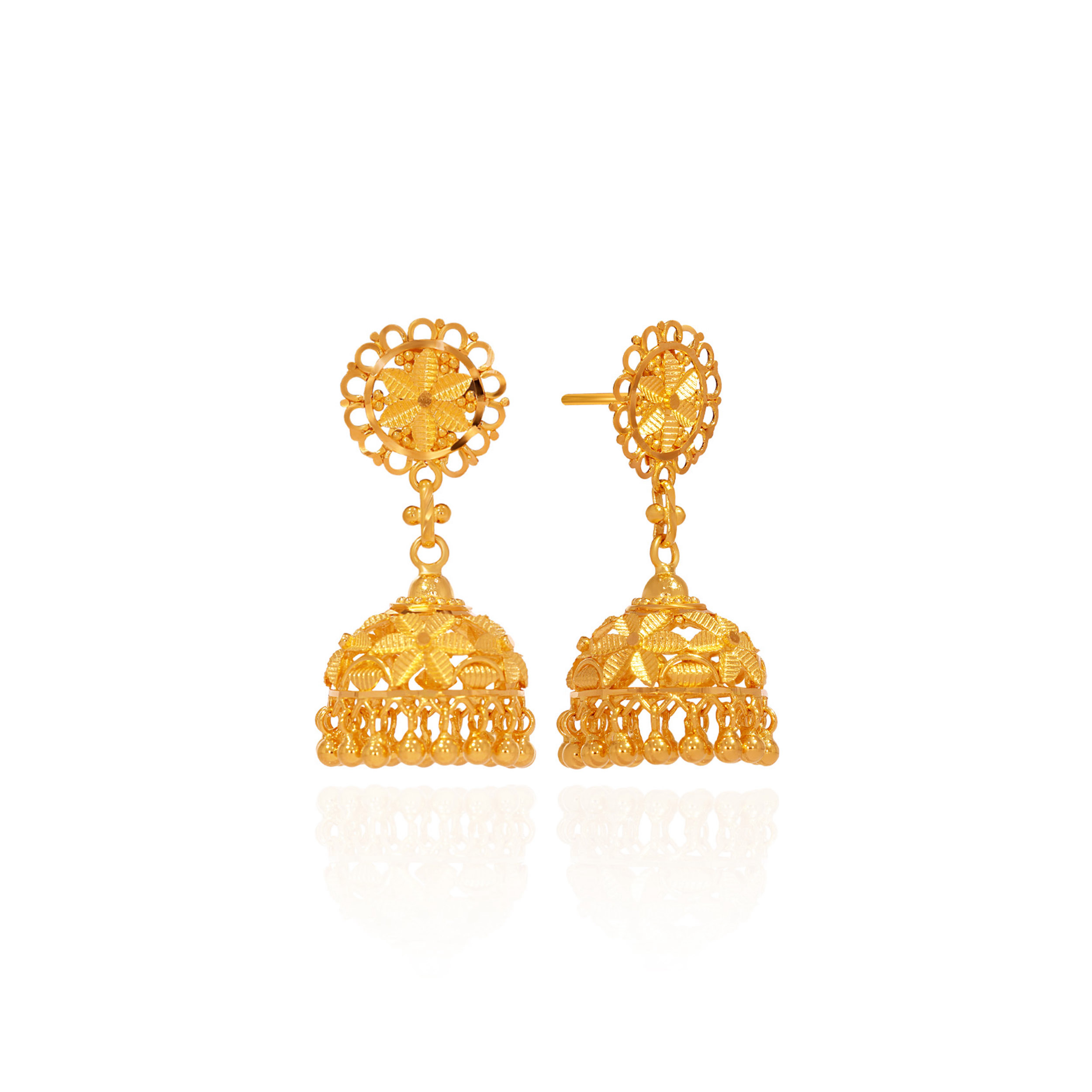 Classic Ethnic Gold Jhumka Earrings - Senco Gold and Diamonds