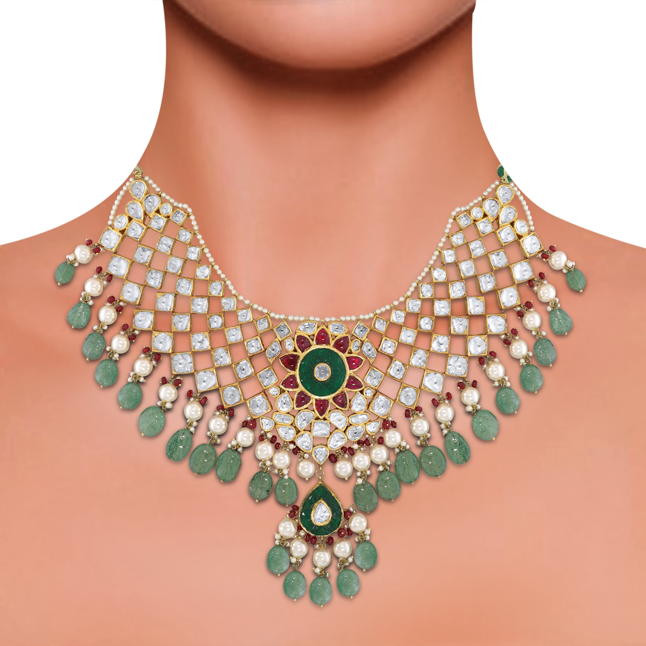 Floral Symphony Gold Kundan Necklace - Senco Gold and Diamonds