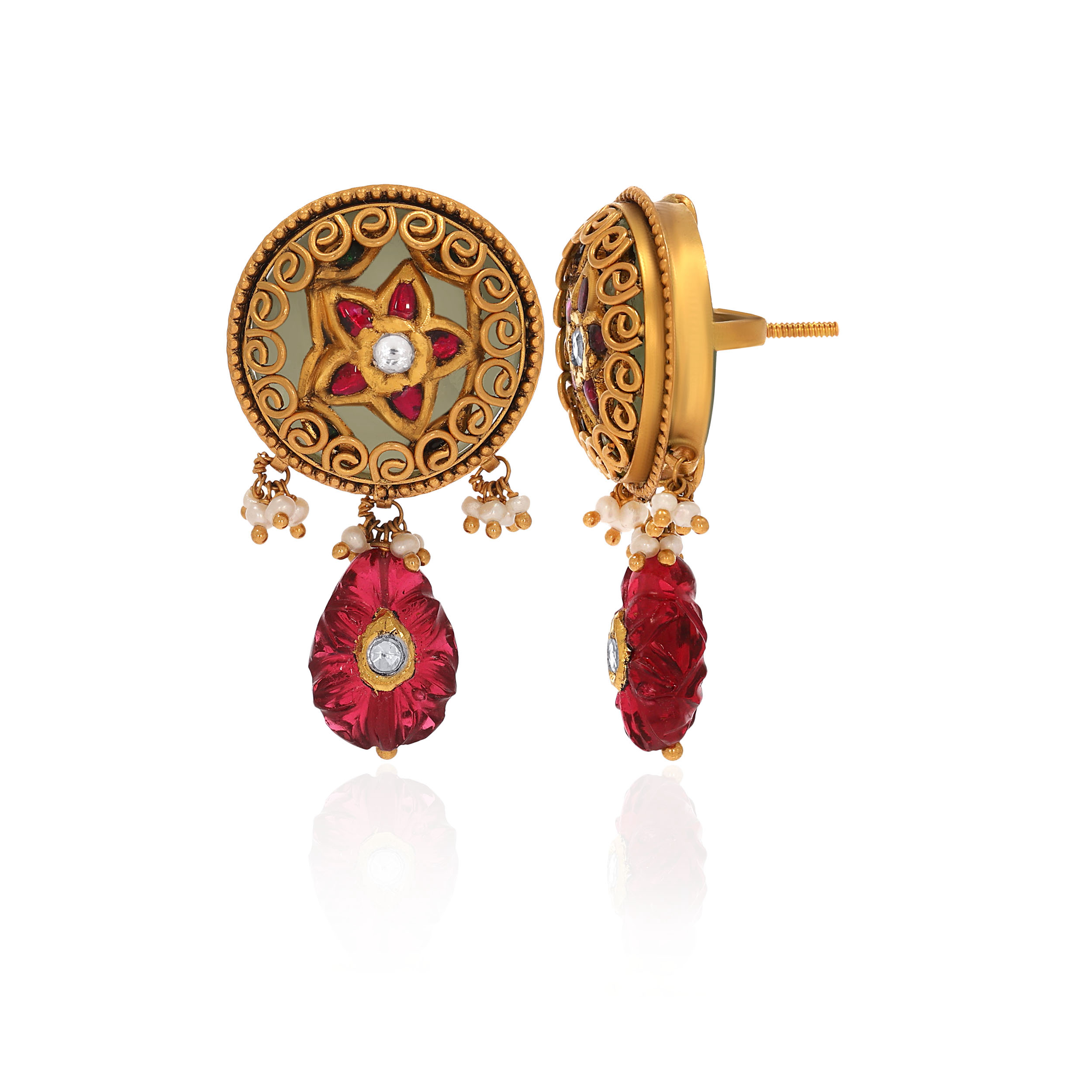22K Yellow Gold Kundan Drop Earrings-GPGN-D000788477 - Senco Gold and Diamonds