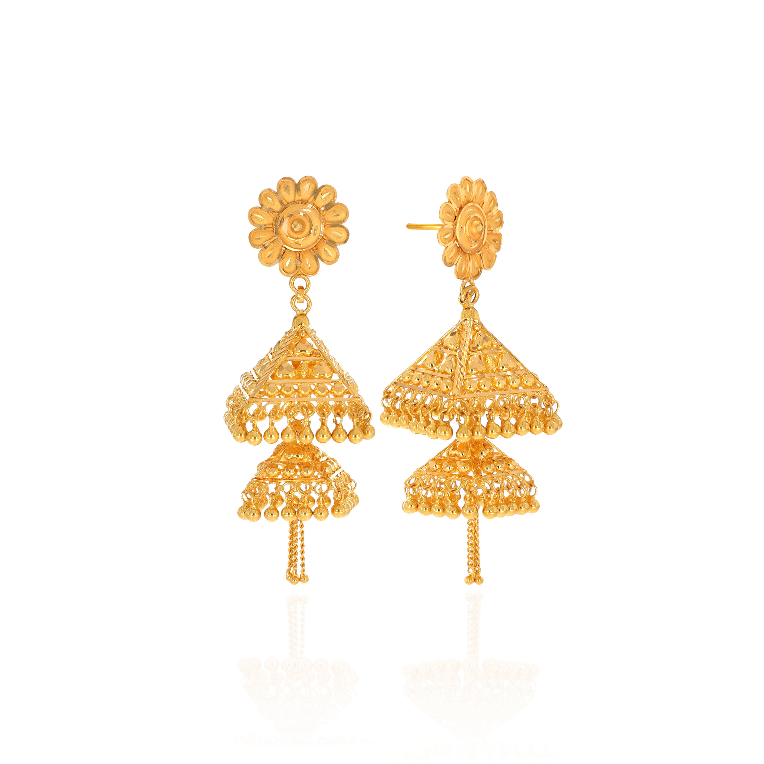Twin Dome Ethnic Gold Jhumkas - Senco Gold and Diamonds