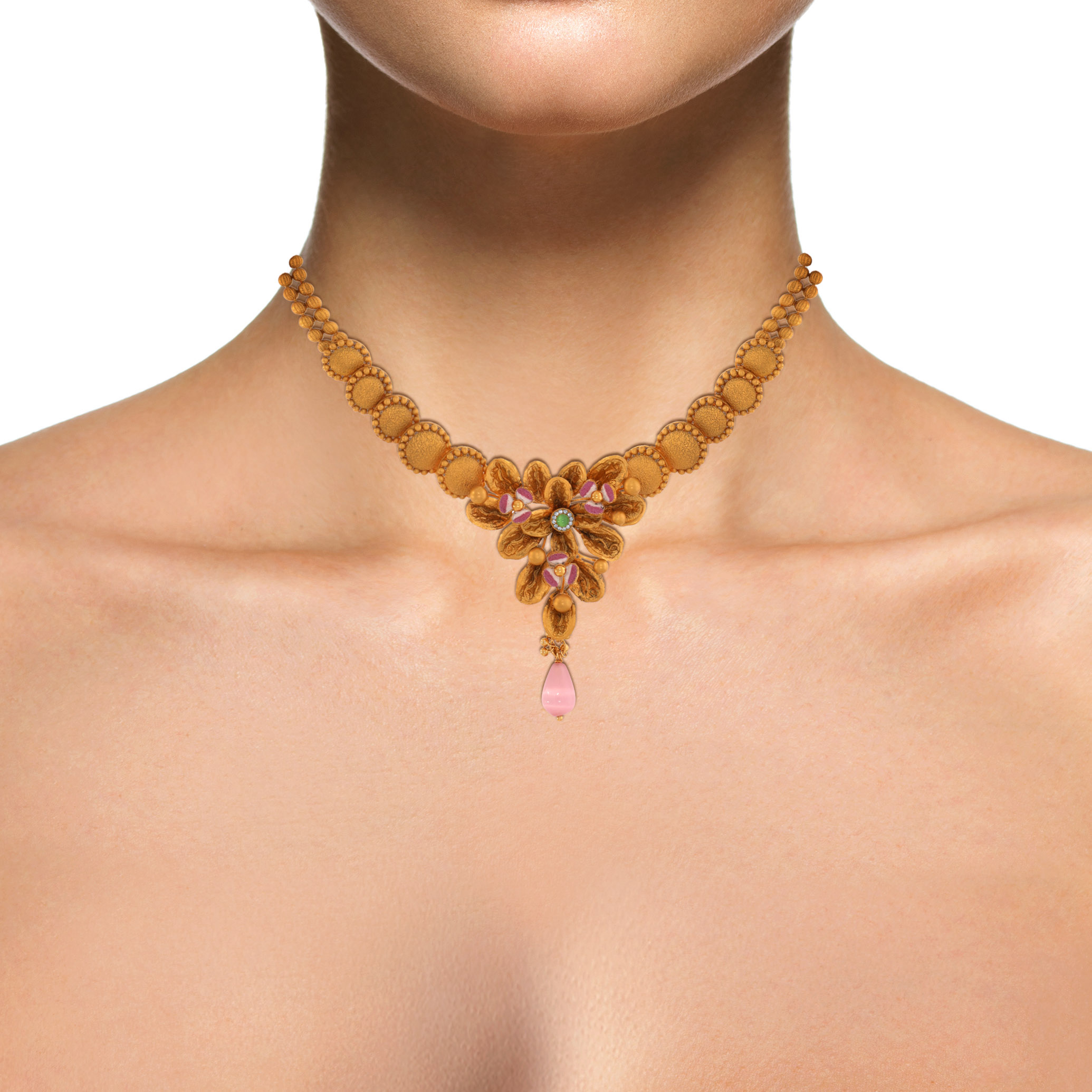 22K Yellow Gold Antique Kundan Necklace-GN-D000779666 - Senco Gold and Diamonds